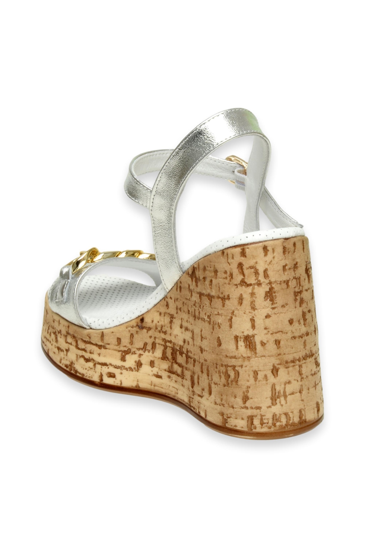 D24Ys-1415Z Dolgu Topuk Gümüş Kadın Sandalet - Görsel 5