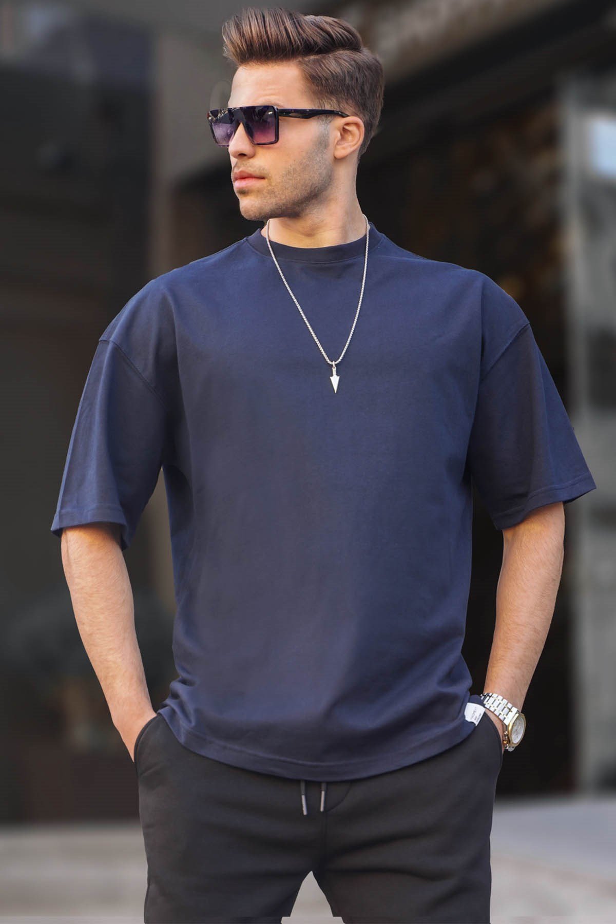 Erkek Lacivert Oversize Fit Basic Tişört 6066 Fiyatları | Flo