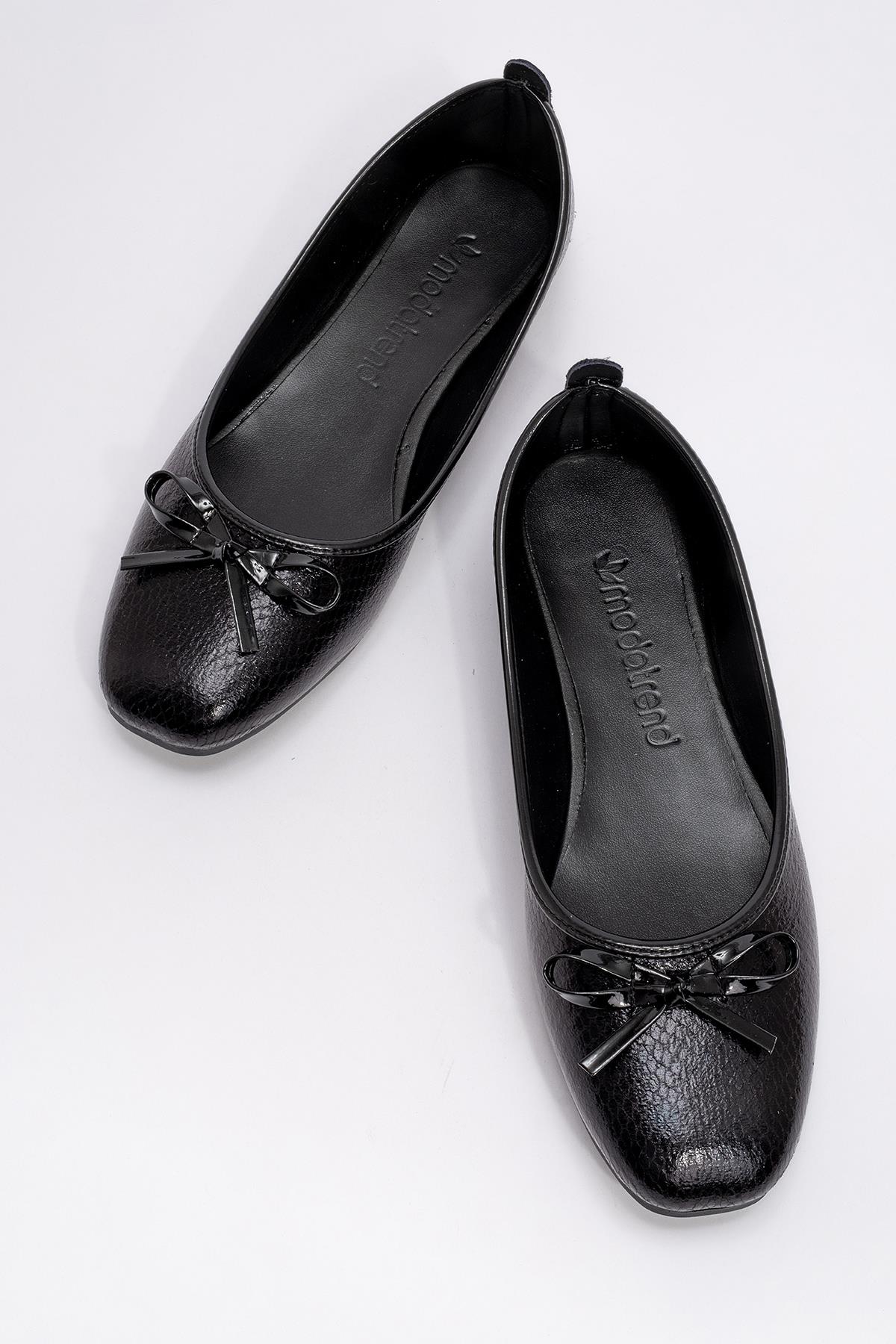 Kadın Küt Burunlu Babet SİYAH YILAN - Görsel 6