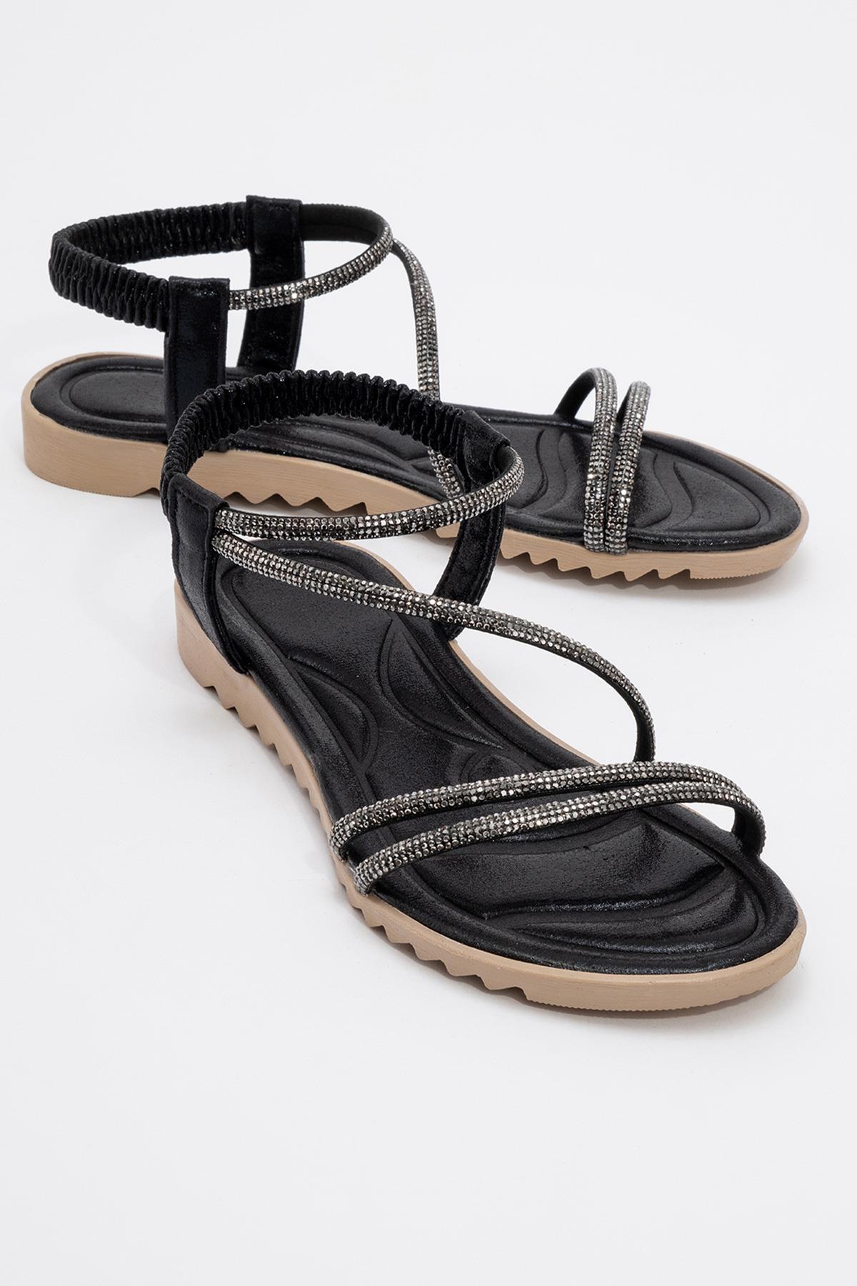 Kadın Çapraz Taşlı Sandalet SİYAH - Görsel 2