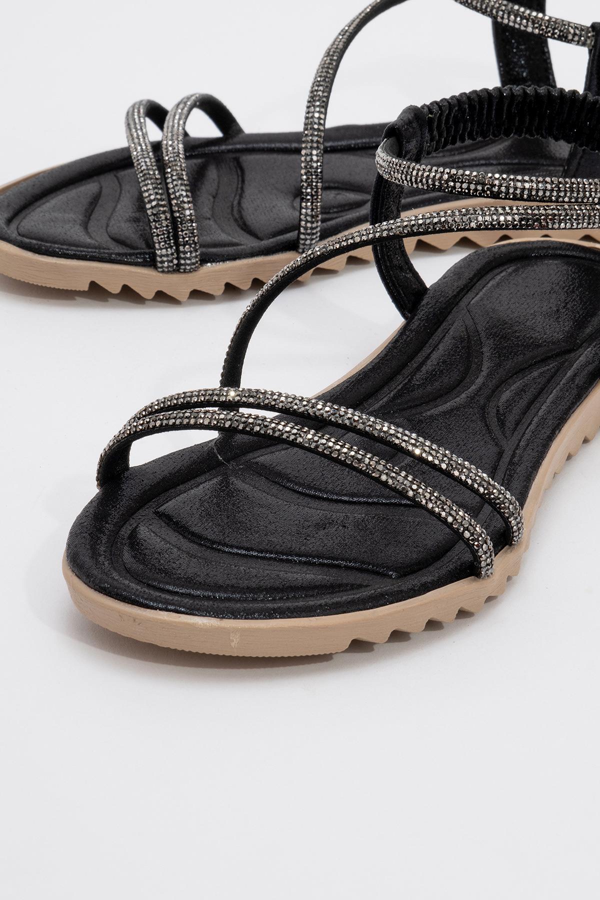 Kadın Çapraz Taşlı Sandalet SİYAH - Görsel 4