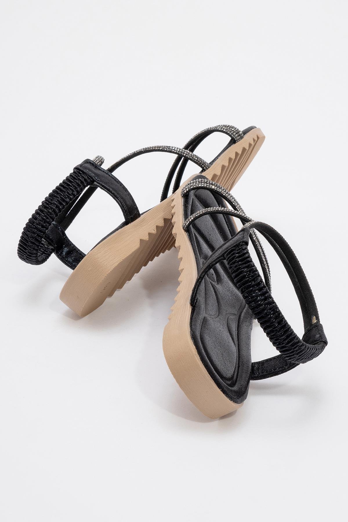 Kadın Çapraz Taşlı Sandalet SİYAH - Görsel 5