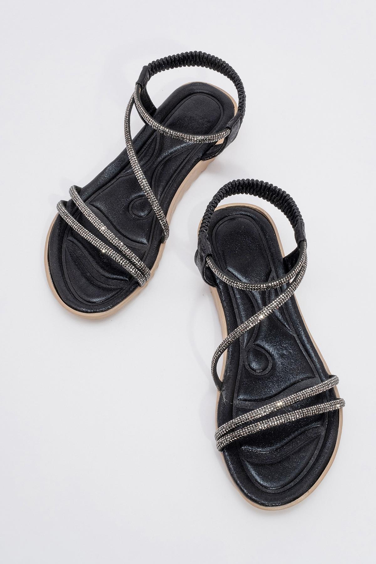 Kadın Çapraz Taşlı Sandalet SİYAH - Görsel 6
