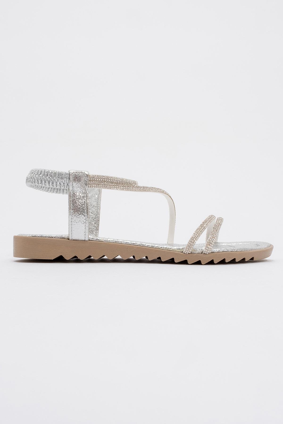 Kadın Çapraz Taşlı Sandalet GÜMÜŞ - Görsel 3