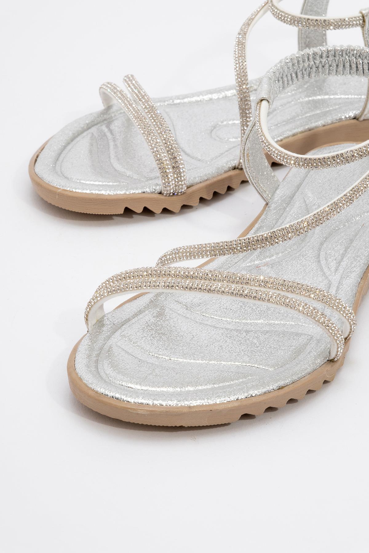Kadın Çapraz Taşlı Sandalet GÜMÜŞ - Görsel 4