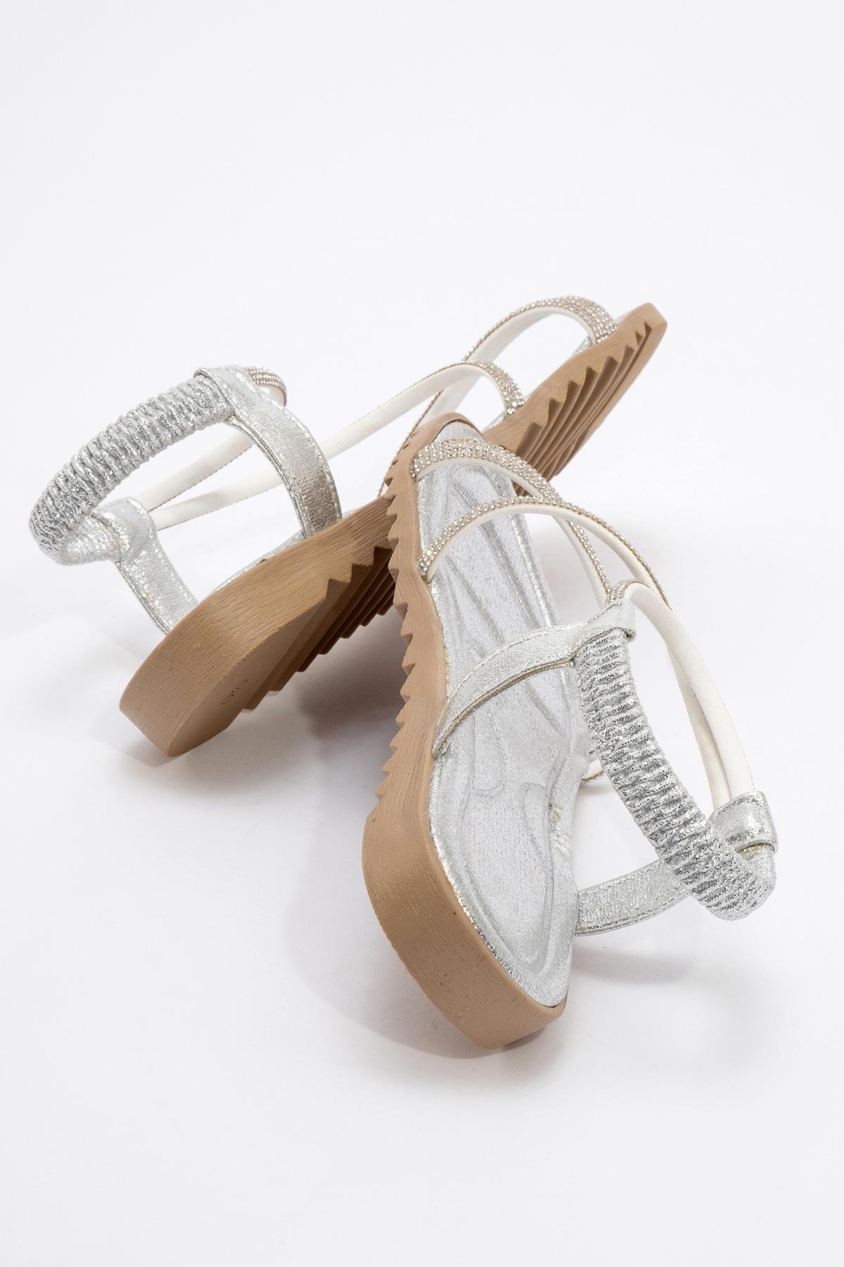 Kadın Çapraz Taşlı Sandalet GÜMÜŞ - Görsel 5