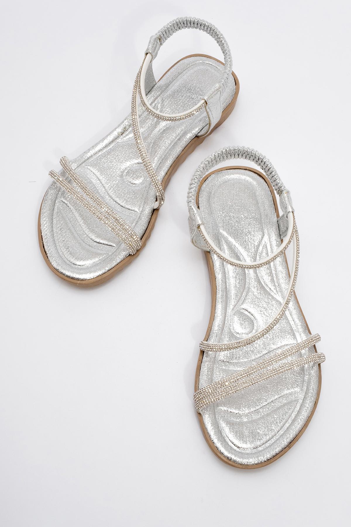 Kadın Çapraz Taşlı Sandalet GÜMÜŞ - Görsel 7