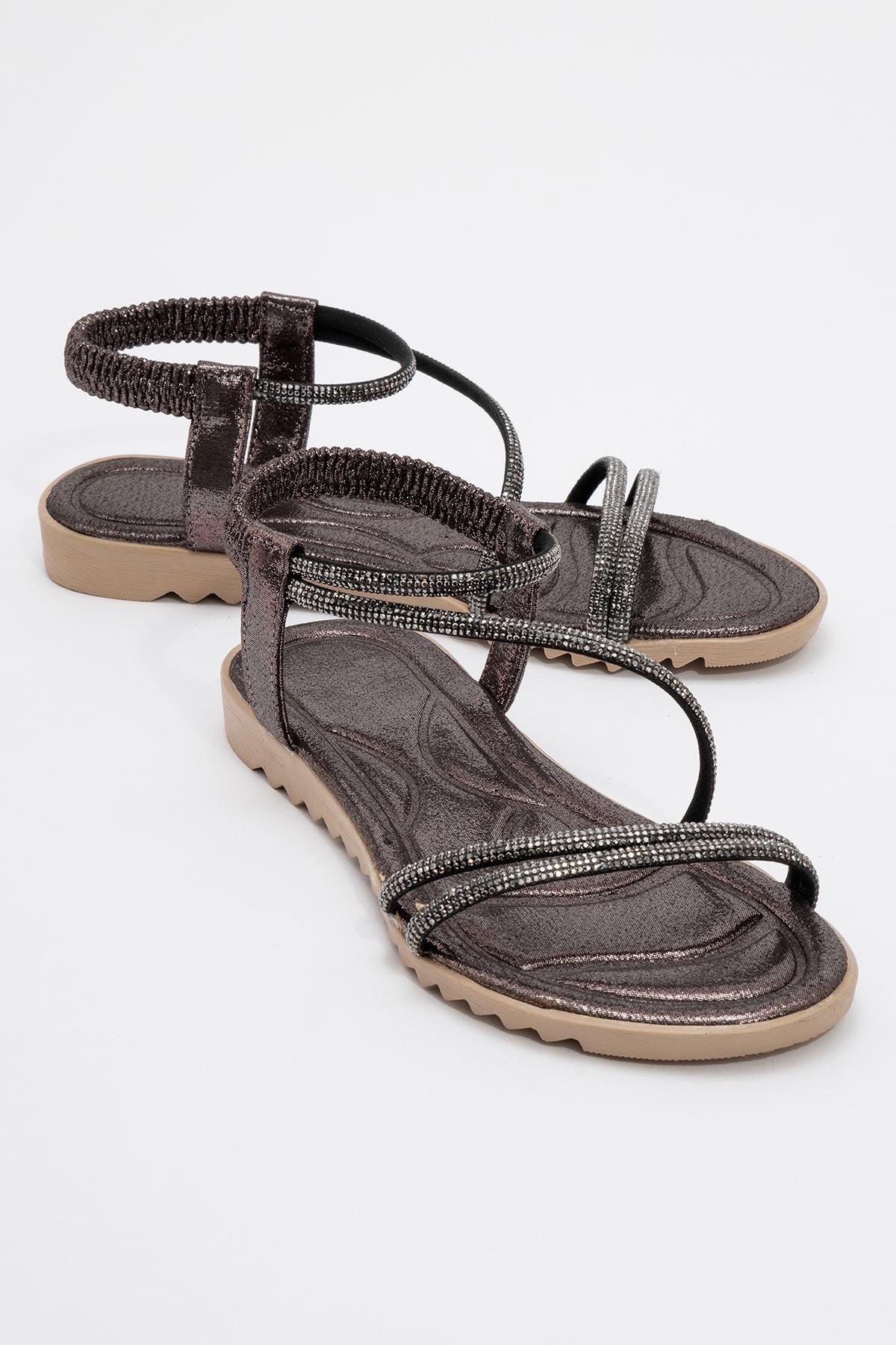 Kadın Çapraz Taşlı Sandalet PLATİN - Görsel 2