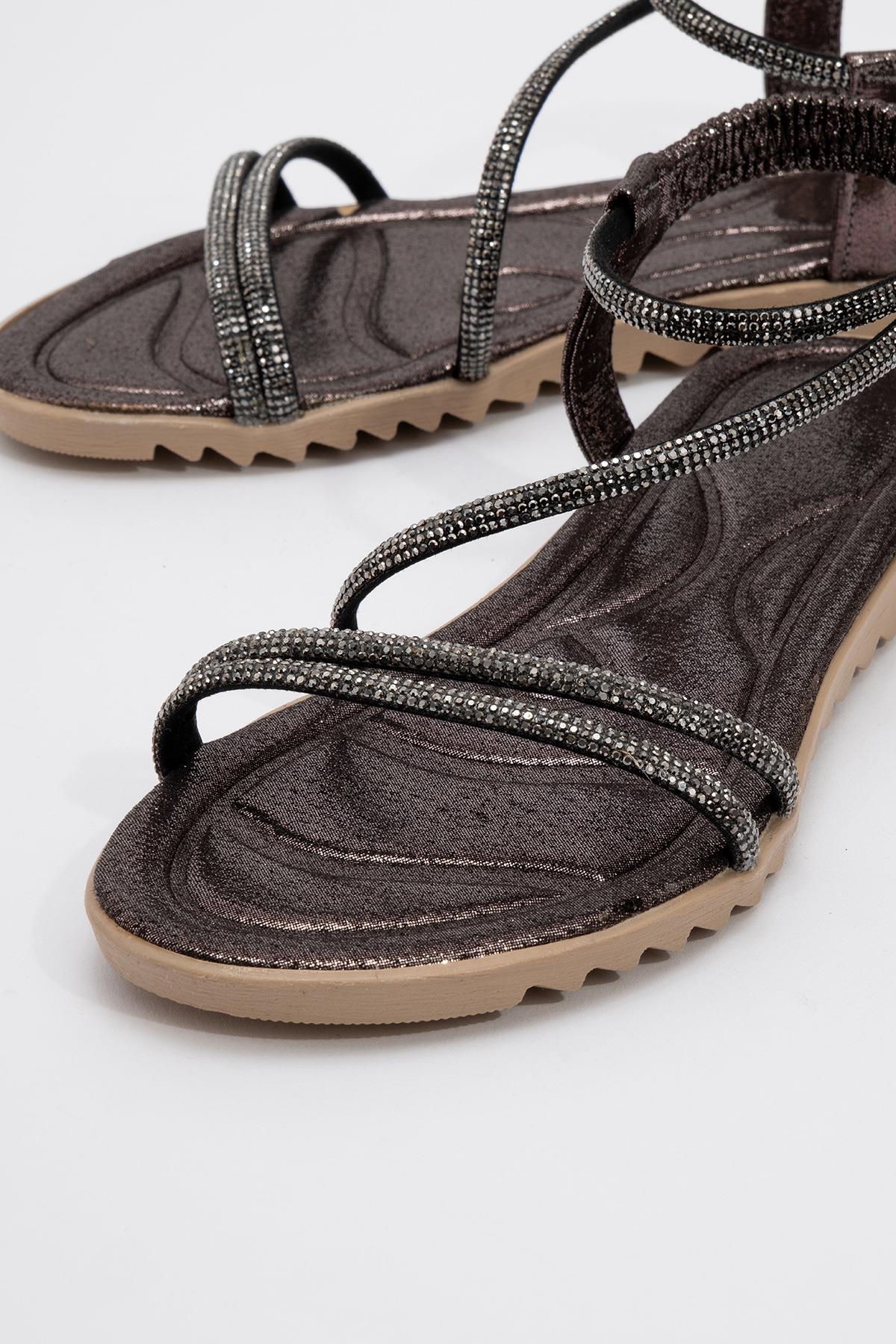 Kadın Çapraz Taşlı Sandalet PLATİN - Görsel 4