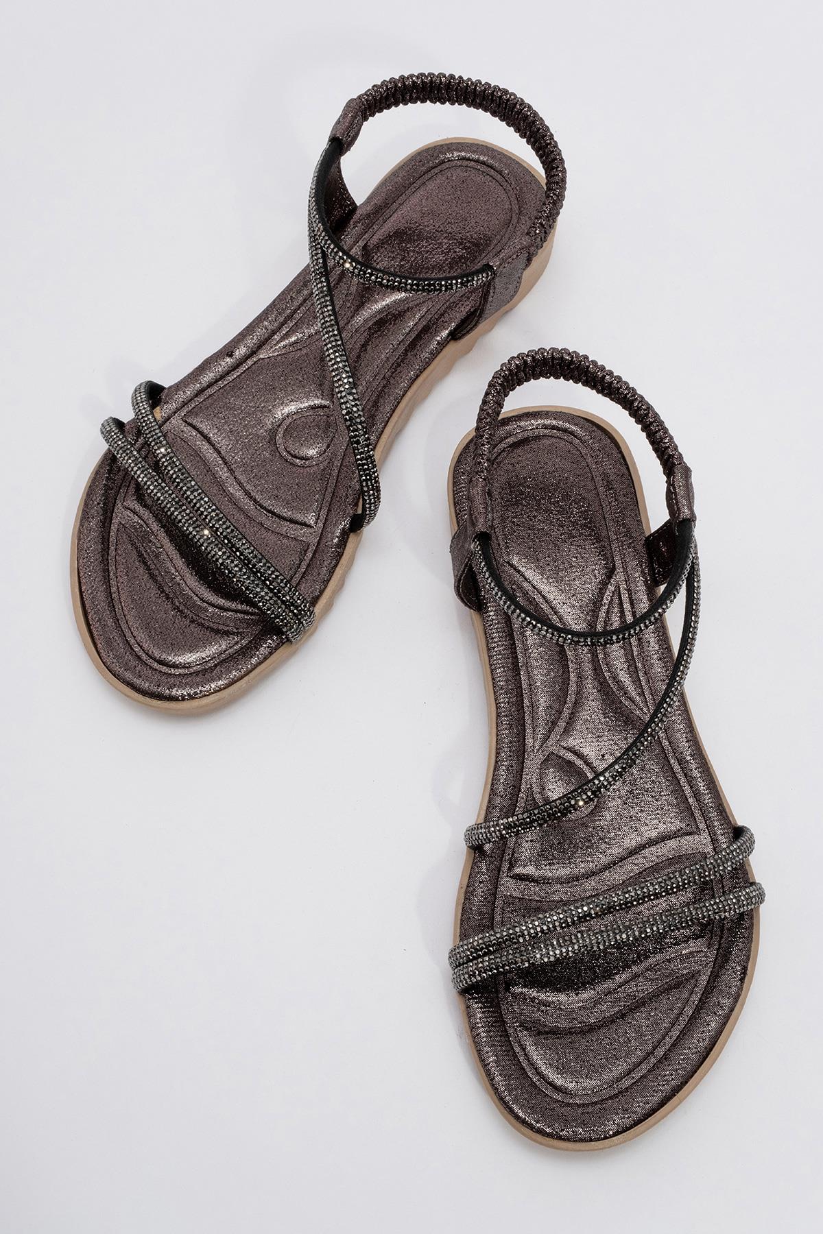 Kadın Çapraz Taşlı Sandalet PLATİN - Görsel 6