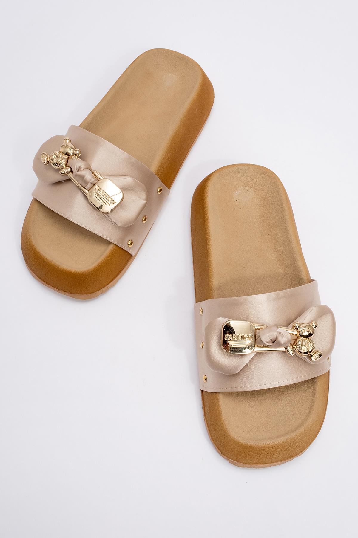 Kadın Ayıcık Tokalı Papyonlu Terlik BEJ - Görsel 6