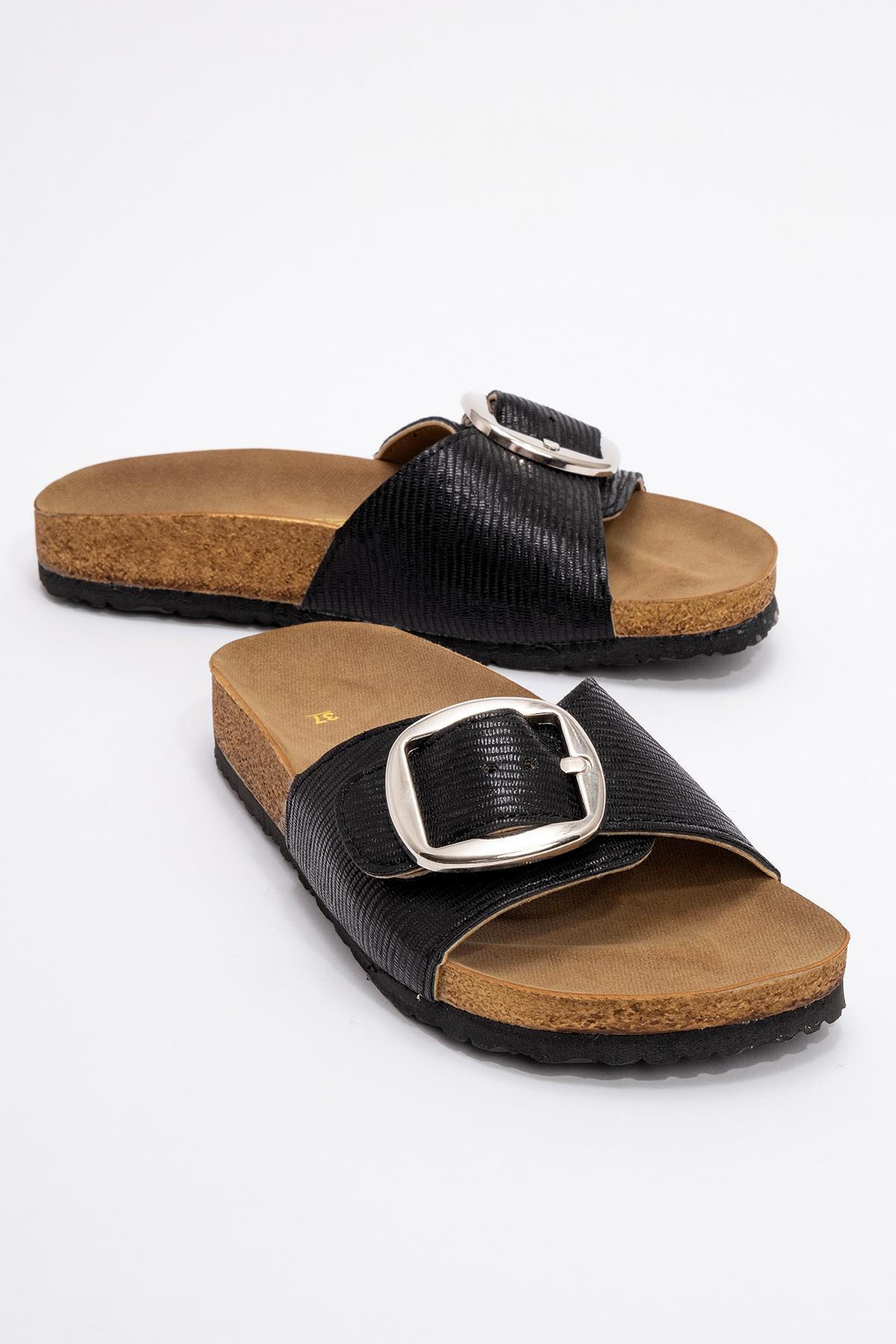 Kadın 2 Toka Kemerli Terlik SİYAH - Görsel 2