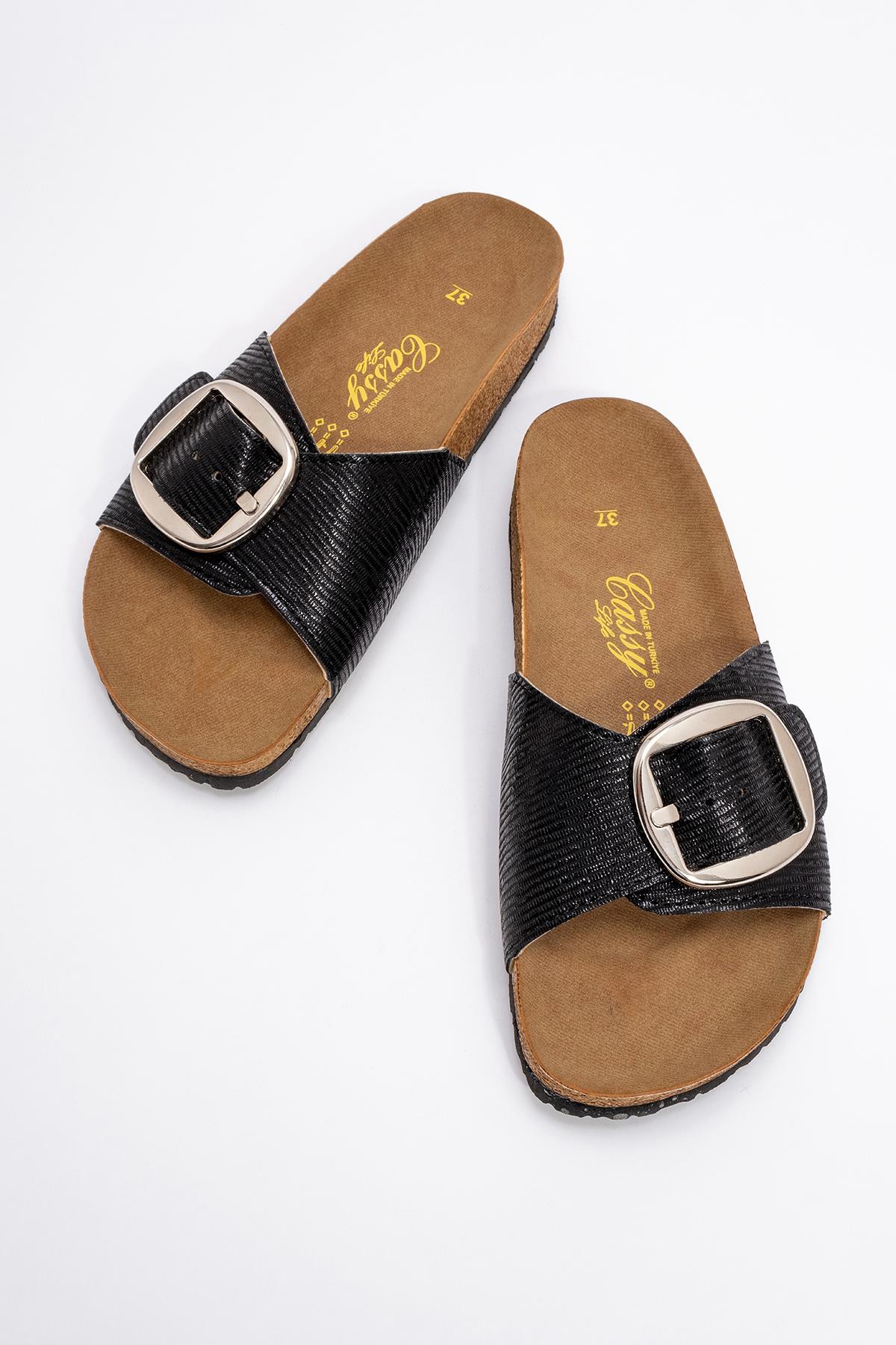 Kadın 2 Toka Kemerli Terlik SİYAH - Görsel 6