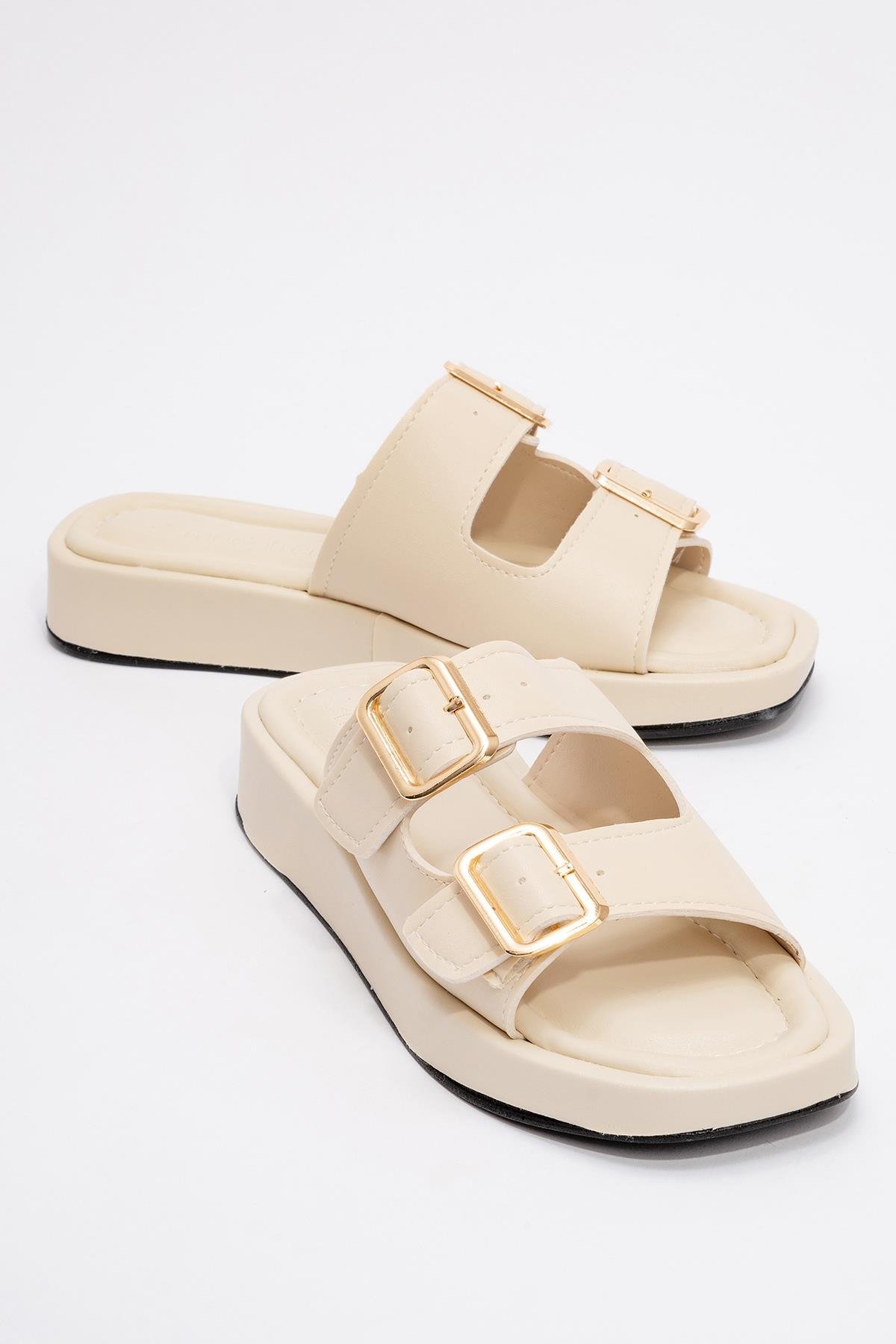 Kadın Çift Tokalı Terlik BEJ - Görsel 2