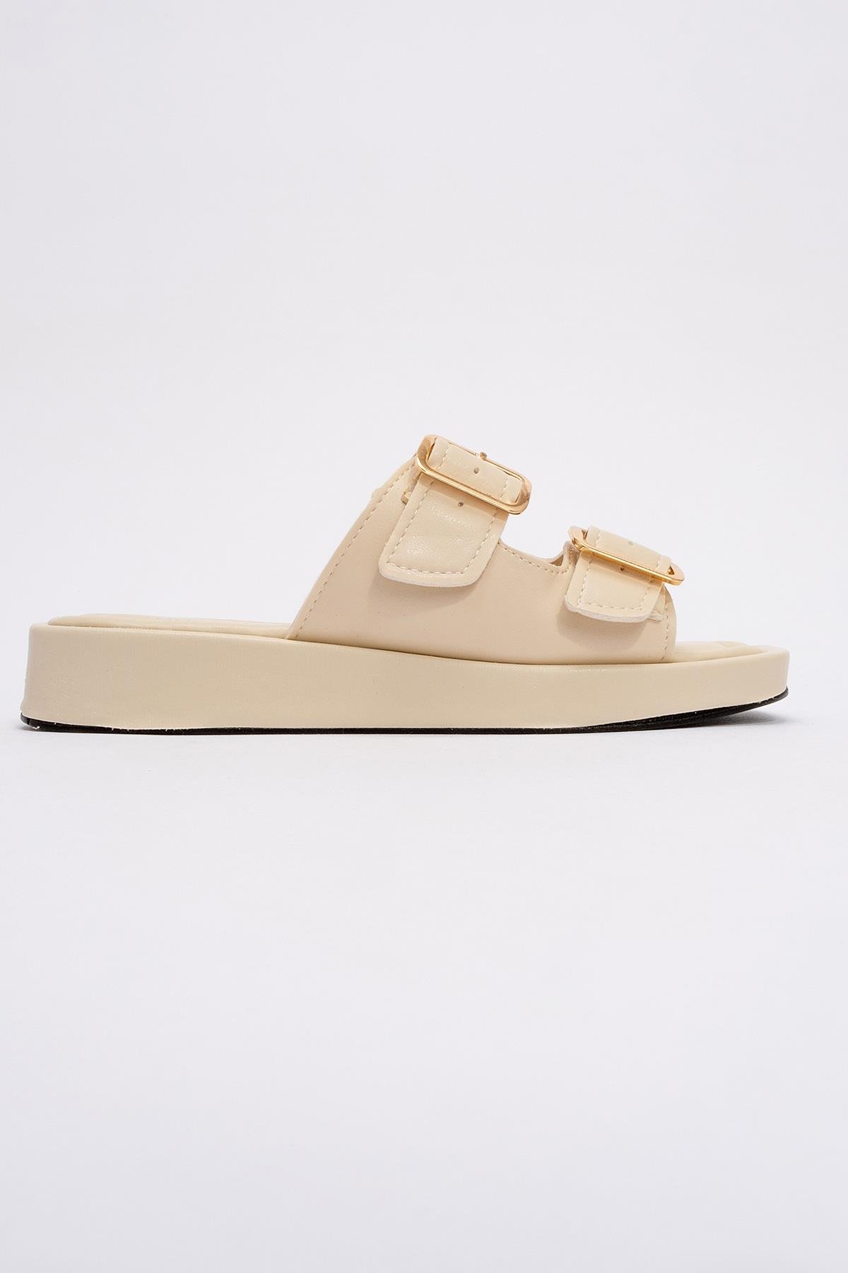 Kadın Çift Tokalı Terlik BEJ - Görsel 3