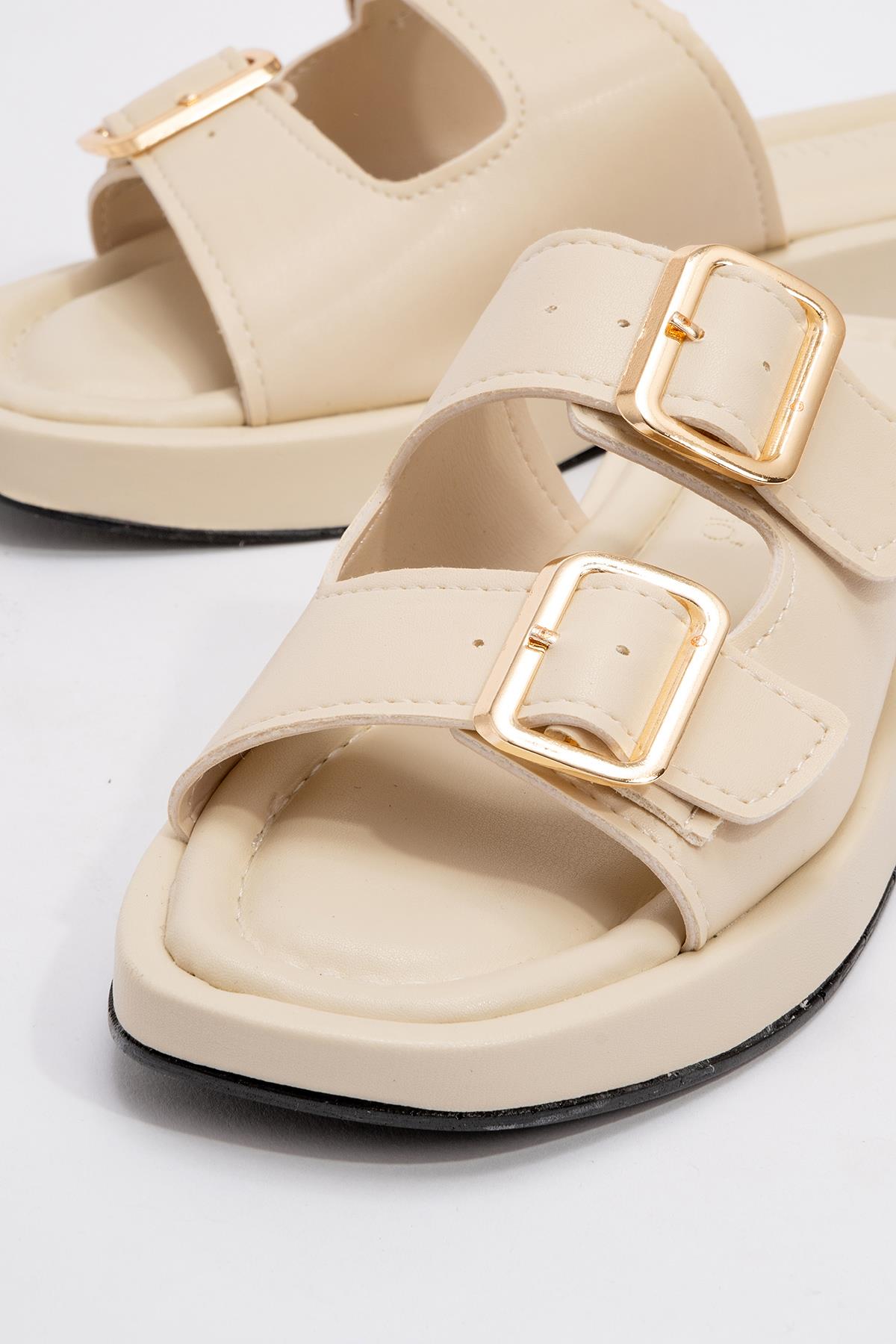 Kadın Çift Tokalı Terlik BEJ - Görsel 4