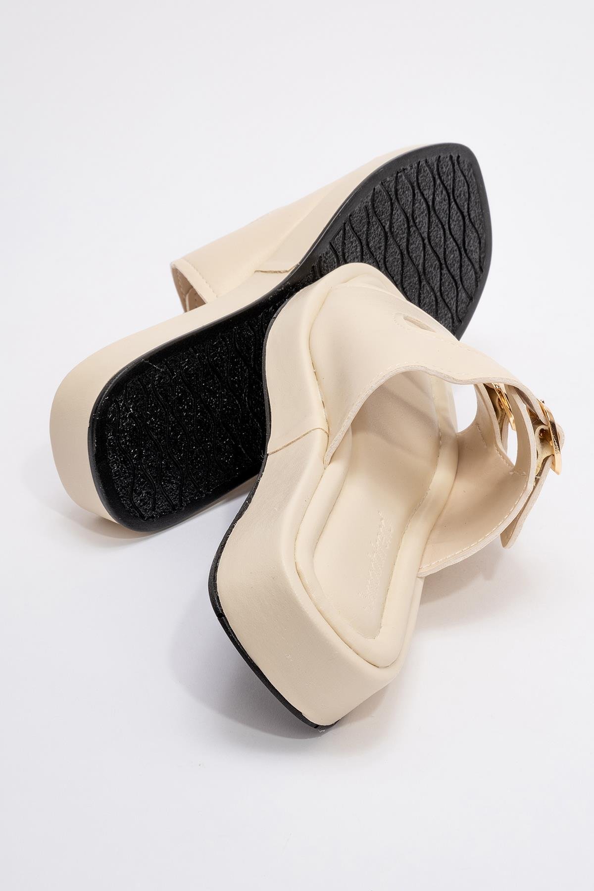 Kadın Çift Tokalı Terlik BEJ - Görsel 5