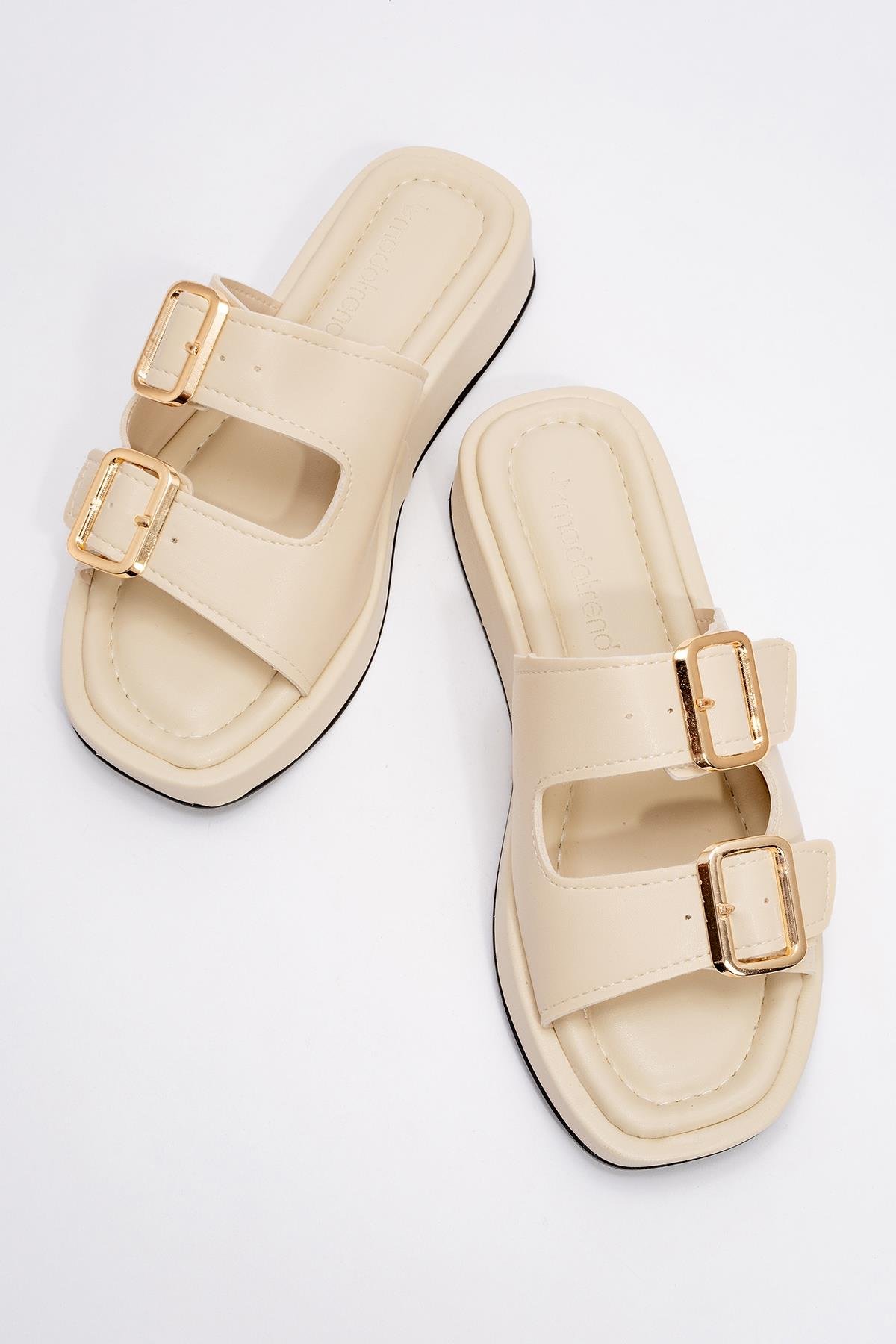 Kadın Çift Tokalı Terlik BEJ - Görsel 6