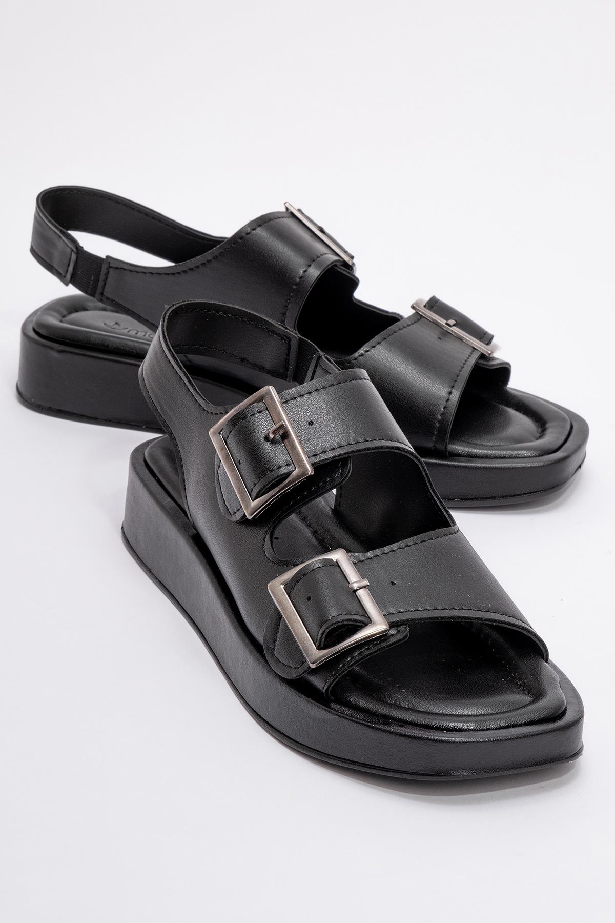 Kadın Çift Tokalı Lastikli Sandalet SİYAH - Görsel 2