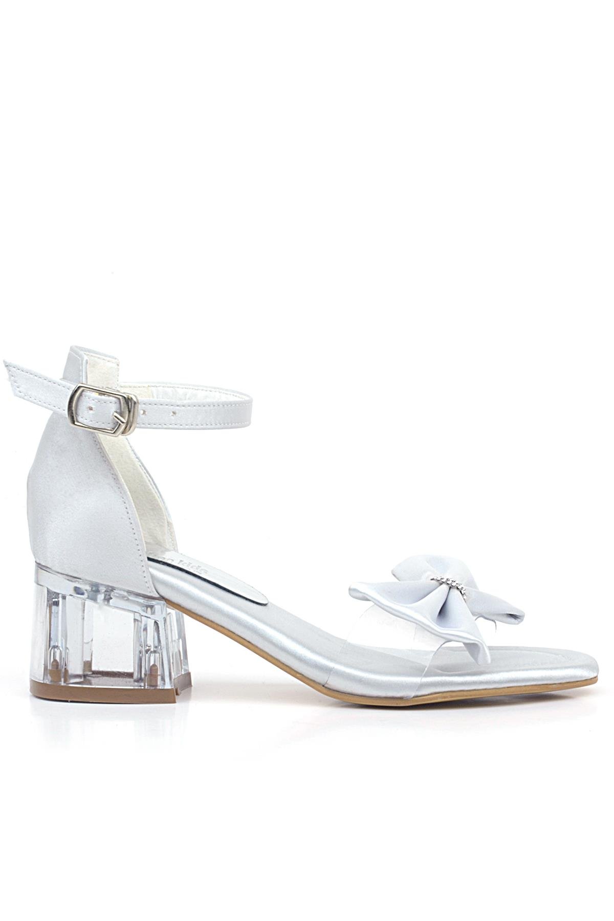 Jessie Gümüş Saten Kurdeleli Kız Çocuk Topuklu Ayakkabı - Görsel 3