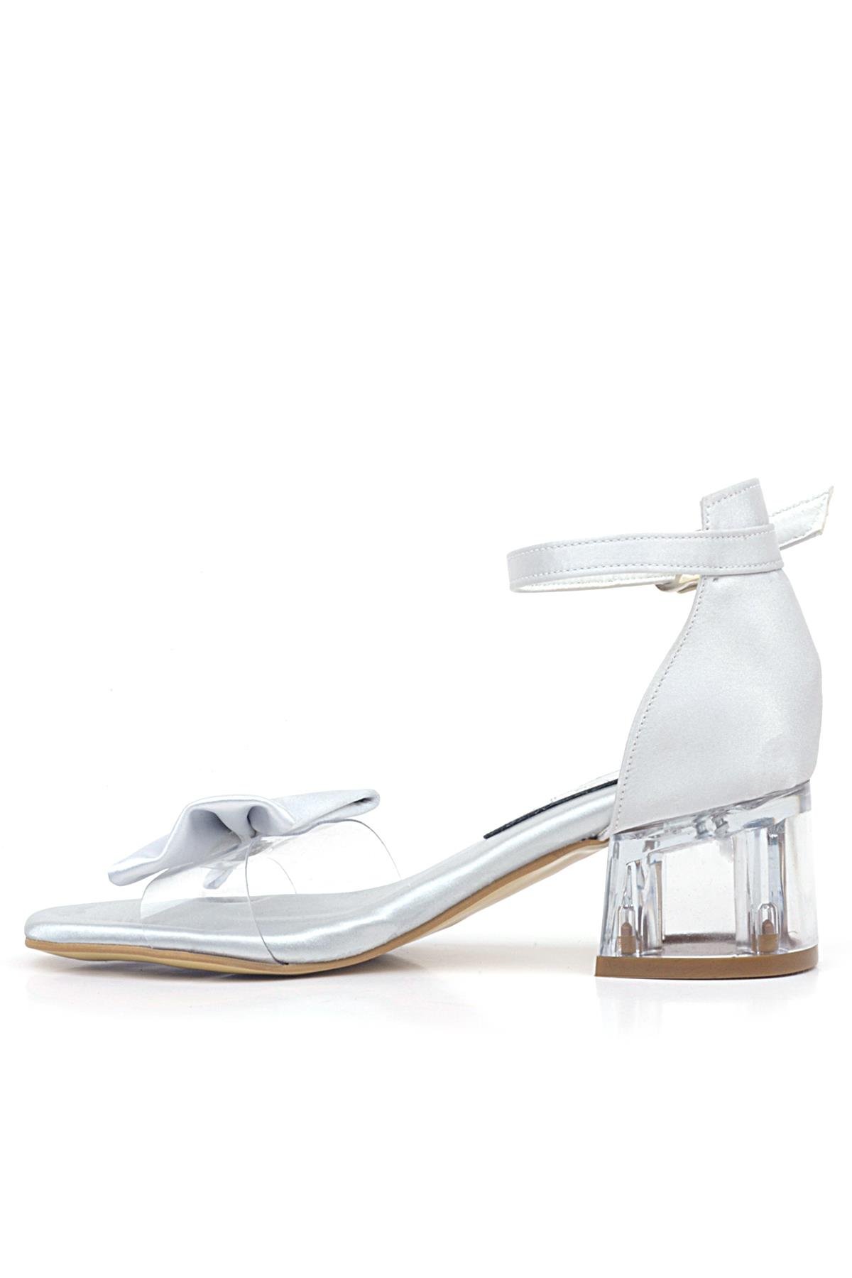 Jessie Gümüş Saten Kurdeleli Kız Çocuk Topuklu Ayakkabı - Görsel 4