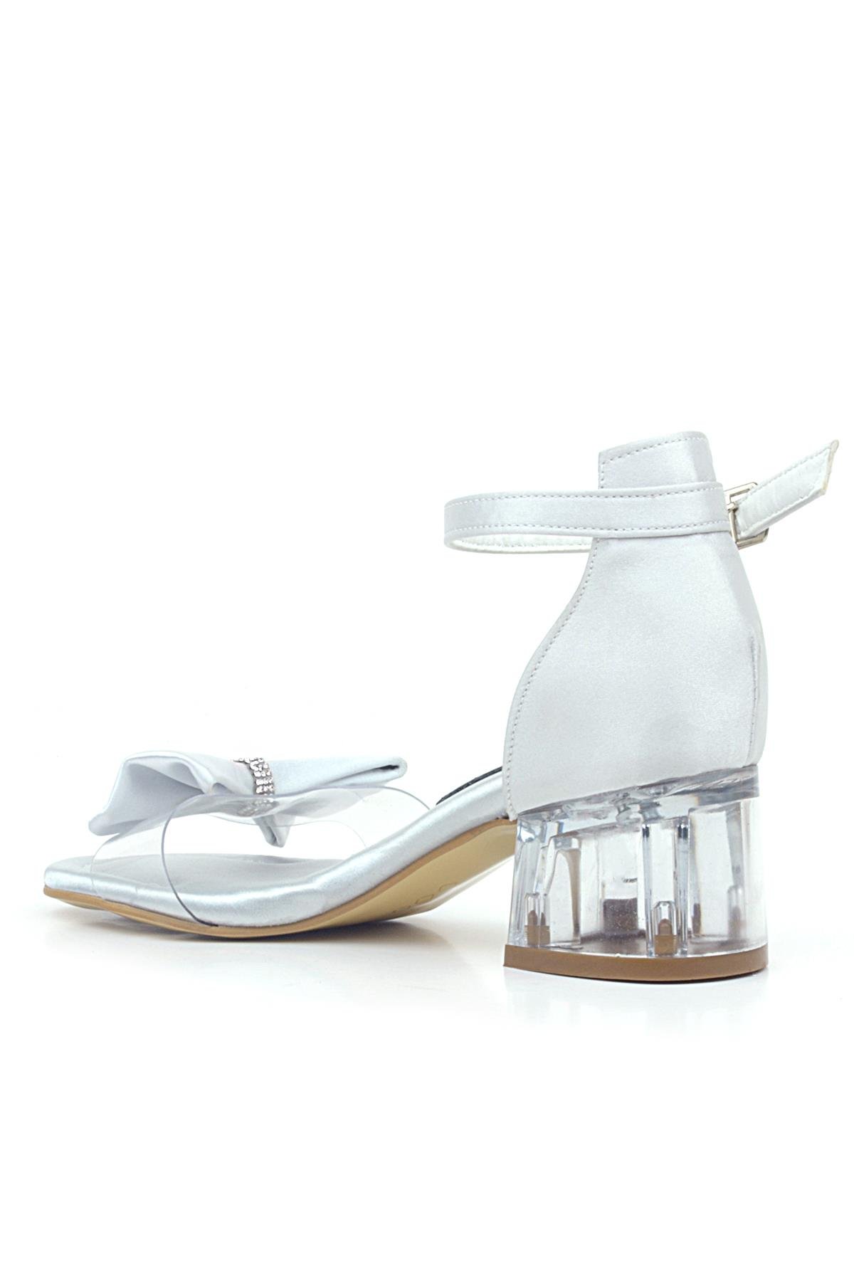 Jessie Gümüş Saten Kurdeleli Kız Çocuk Topuklu Ayakkabı - Görsel 5