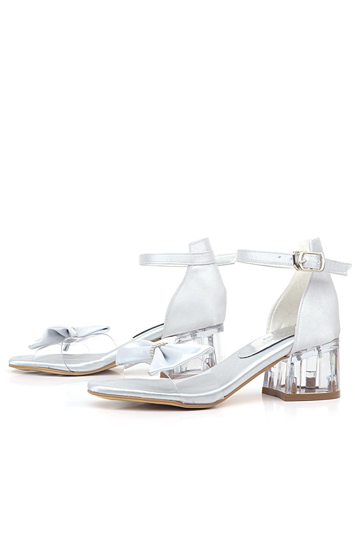 Jessie Gümüş Saten Kurdeleli Kız Çocuk Topuklu Ayakkabı - Görsel 6