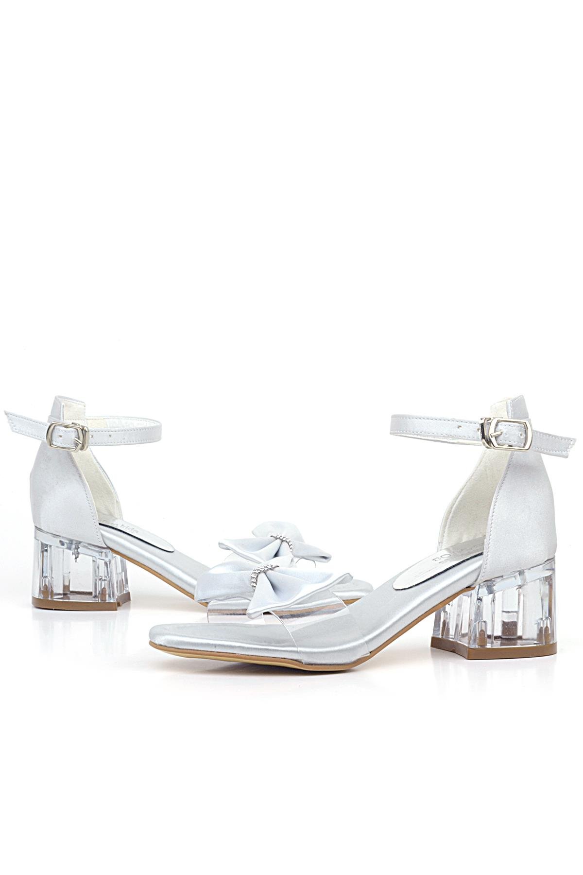 Jessie Gümüş Saten Kurdeleli Kız Çocuk Topuklu Ayakkabı - Görsel 8