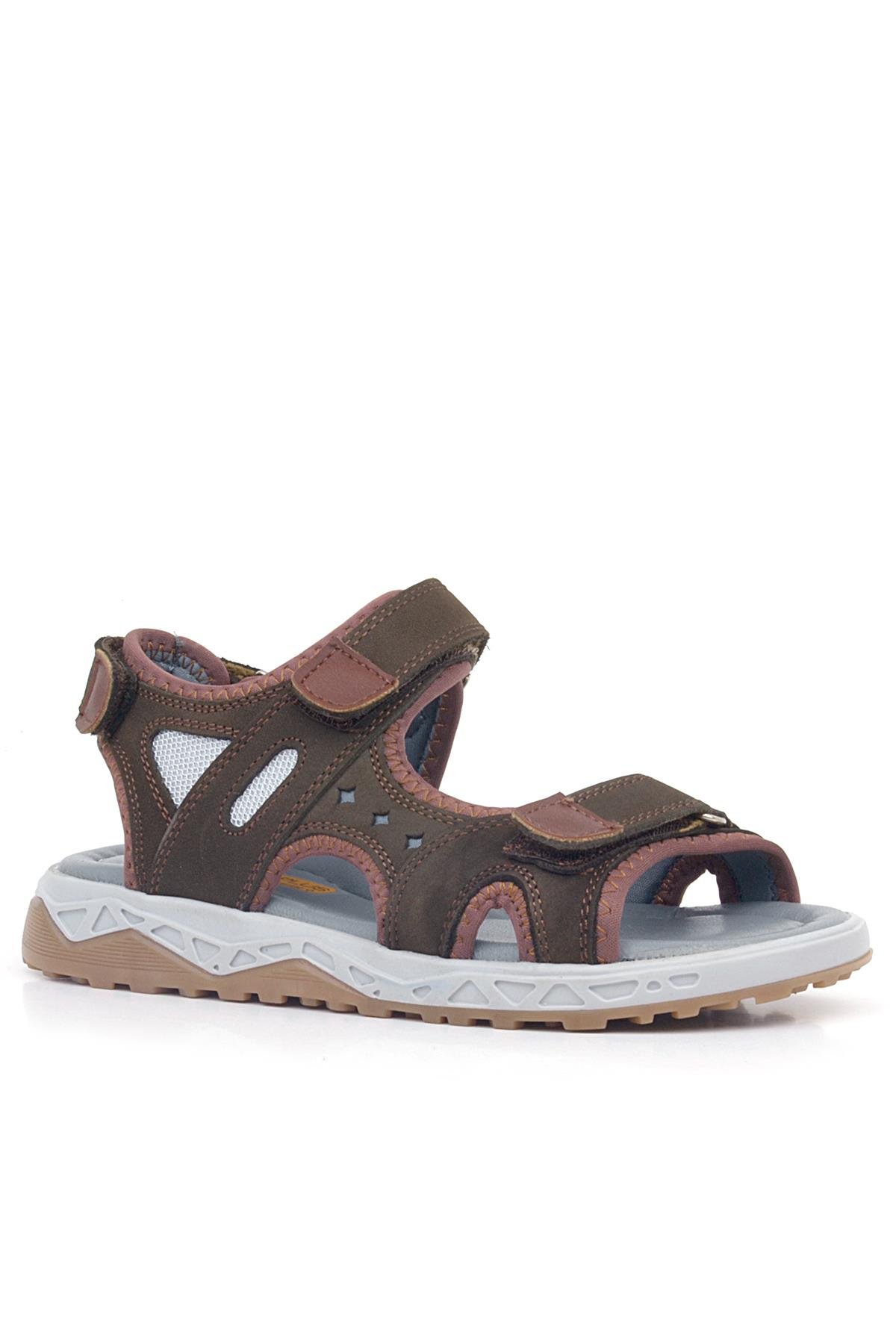 Hakiki Deri Koyu Kahverengi Cırt Cırtlı Çocuk Sandalet Ayakkabı - Görsel 2
