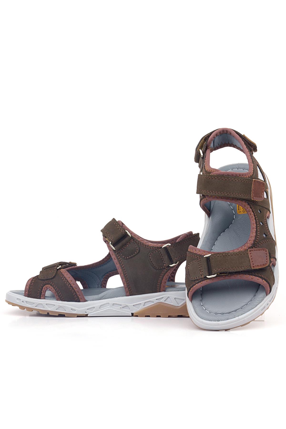 Hakiki Deri Koyu Kahverengi Cırt Cırtlı Çocuk Sandalet Ayakkabı - Görsel 7