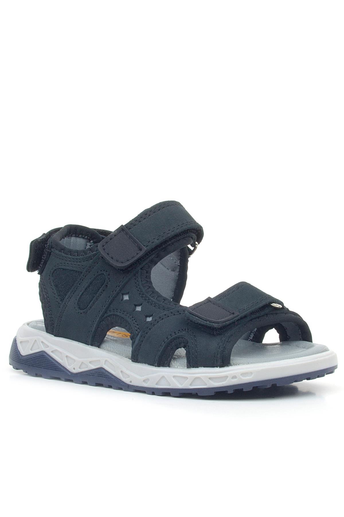 Hakiki Deri Siyah Nubuk Cırtlı Çocuk Sandalet Ayakkabı - Görsel 2