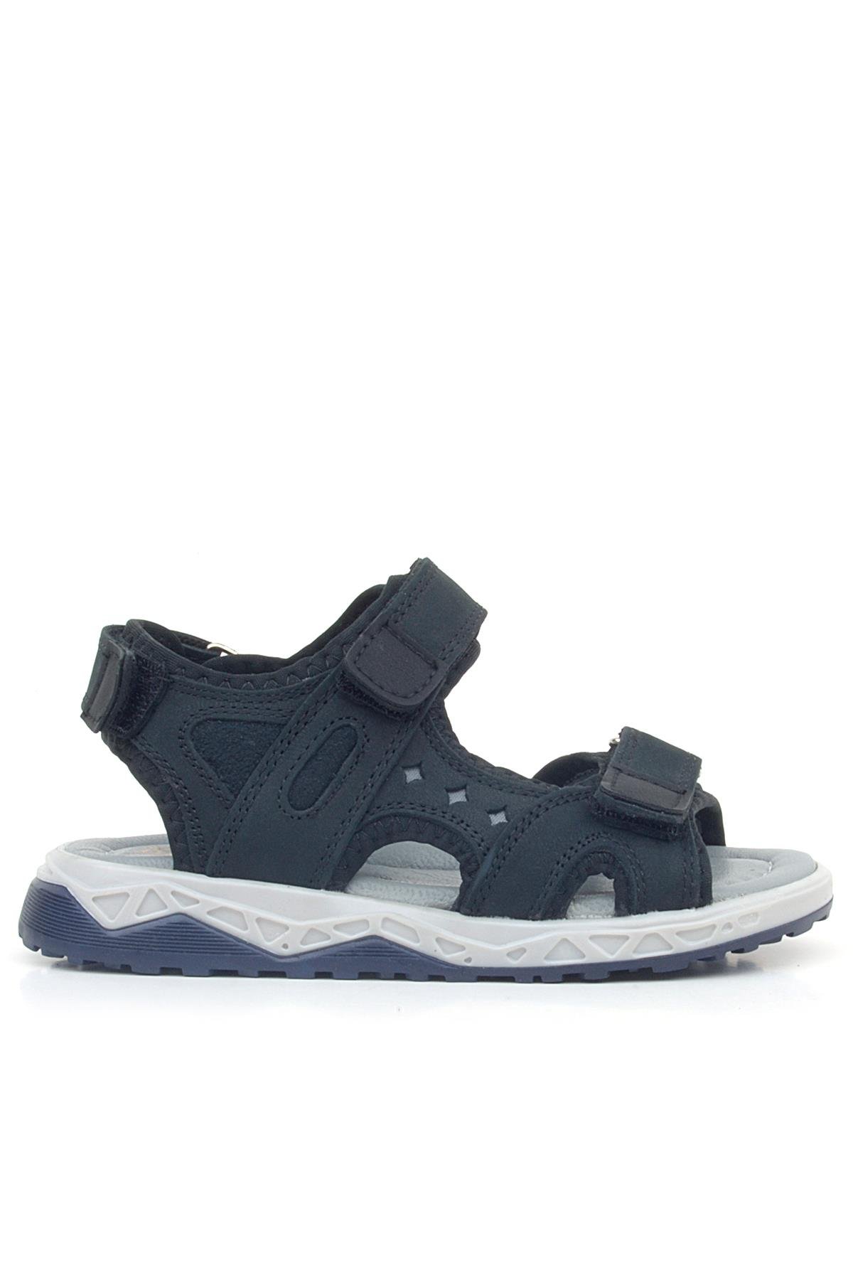 Hakiki Deri Siyah Nubuk Cırtlı Çocuk Sandalet Ayakkabı - Görsel 3