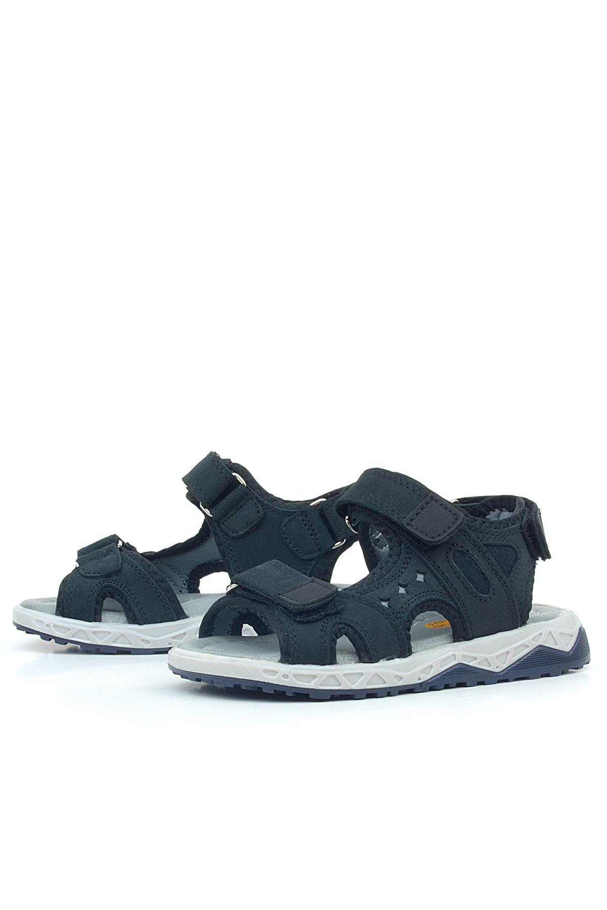 Hakiki Deri Siyah Nubuk Cırtlı Çocuk Sandalet Ayakkabı - Görsel 5