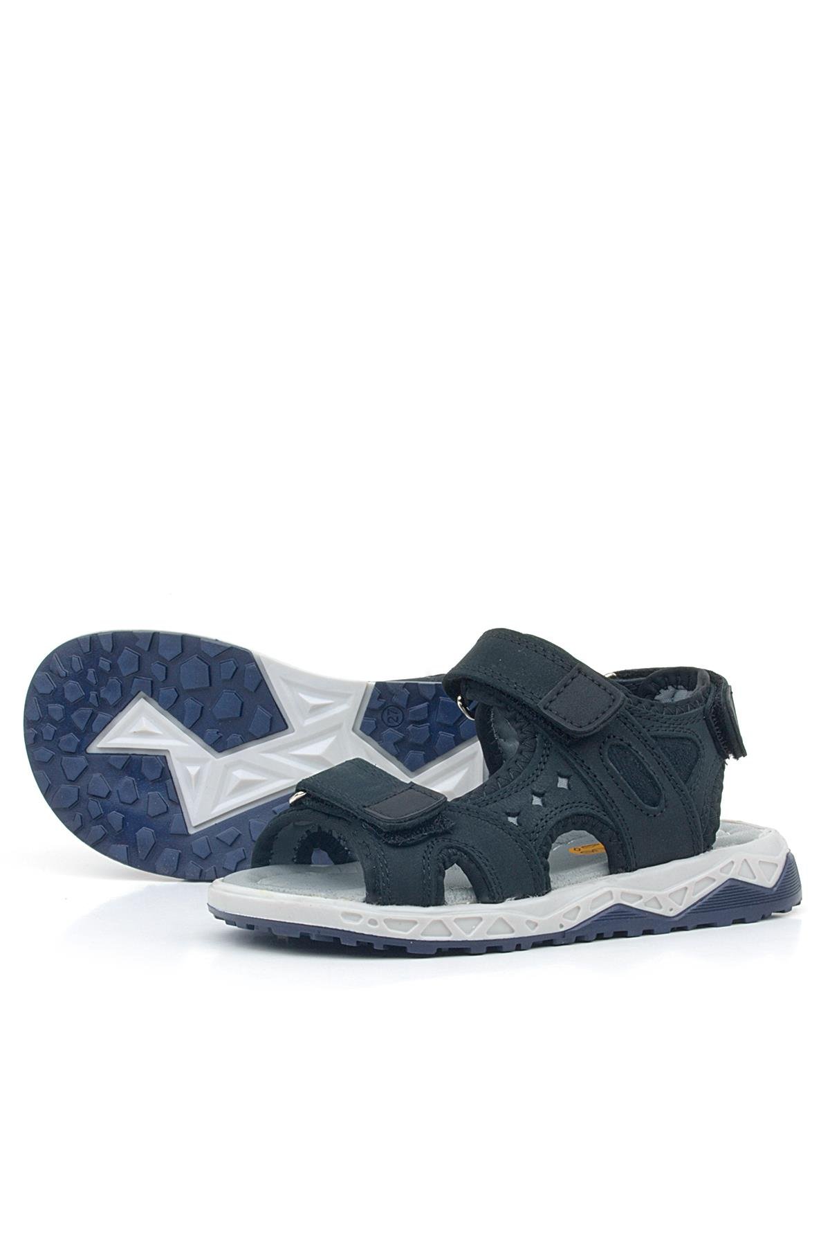 Hakiki Deri Siyah Nubuk Cırtlı Çocuk Sandalet Ayakkabı - Görsel 6