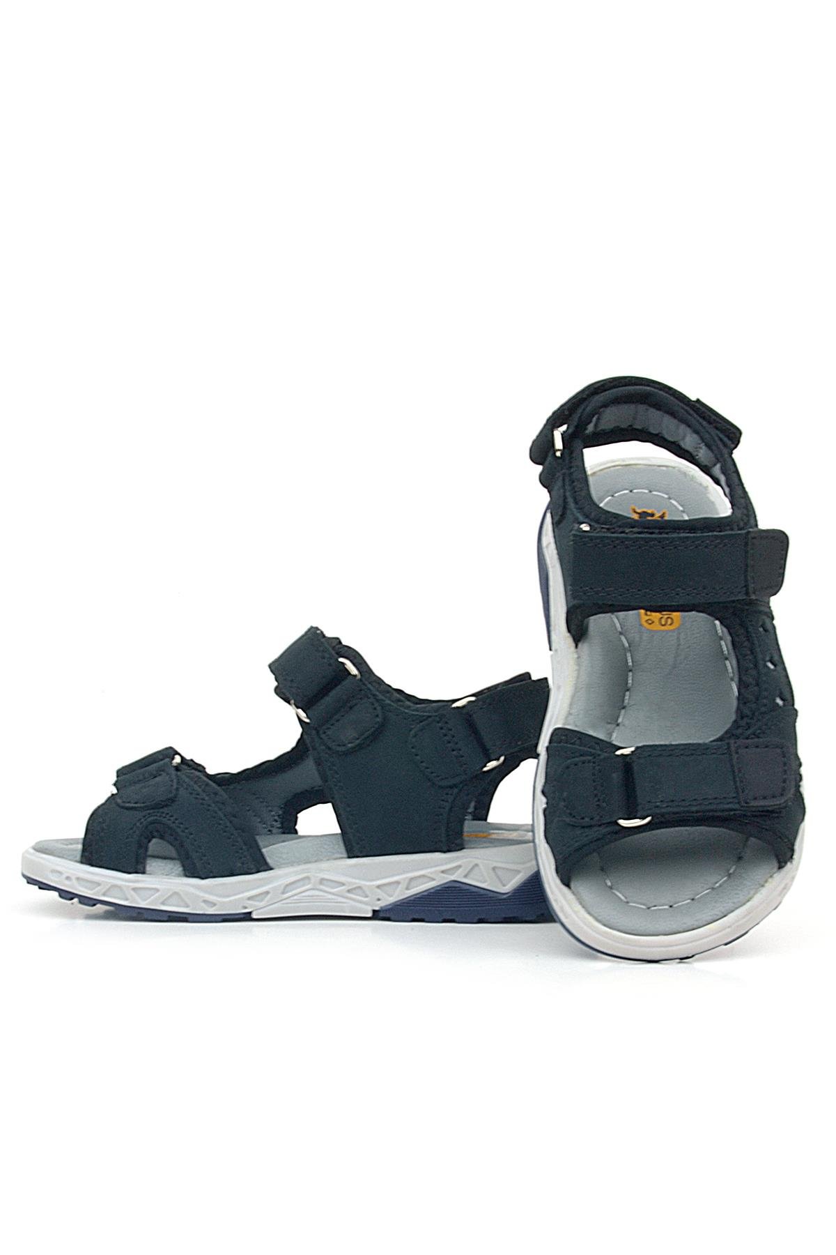 Hakiki Deri Siyah Nubuk Cırtlı Çocuk Sandalet Ayakkabı - Görsel 7