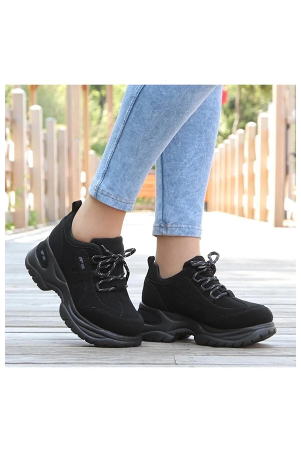 305 Siyah Orijinal Ürün Kalın Taban Kadın Yürüyüş Ayakkabısı - Görsel 2