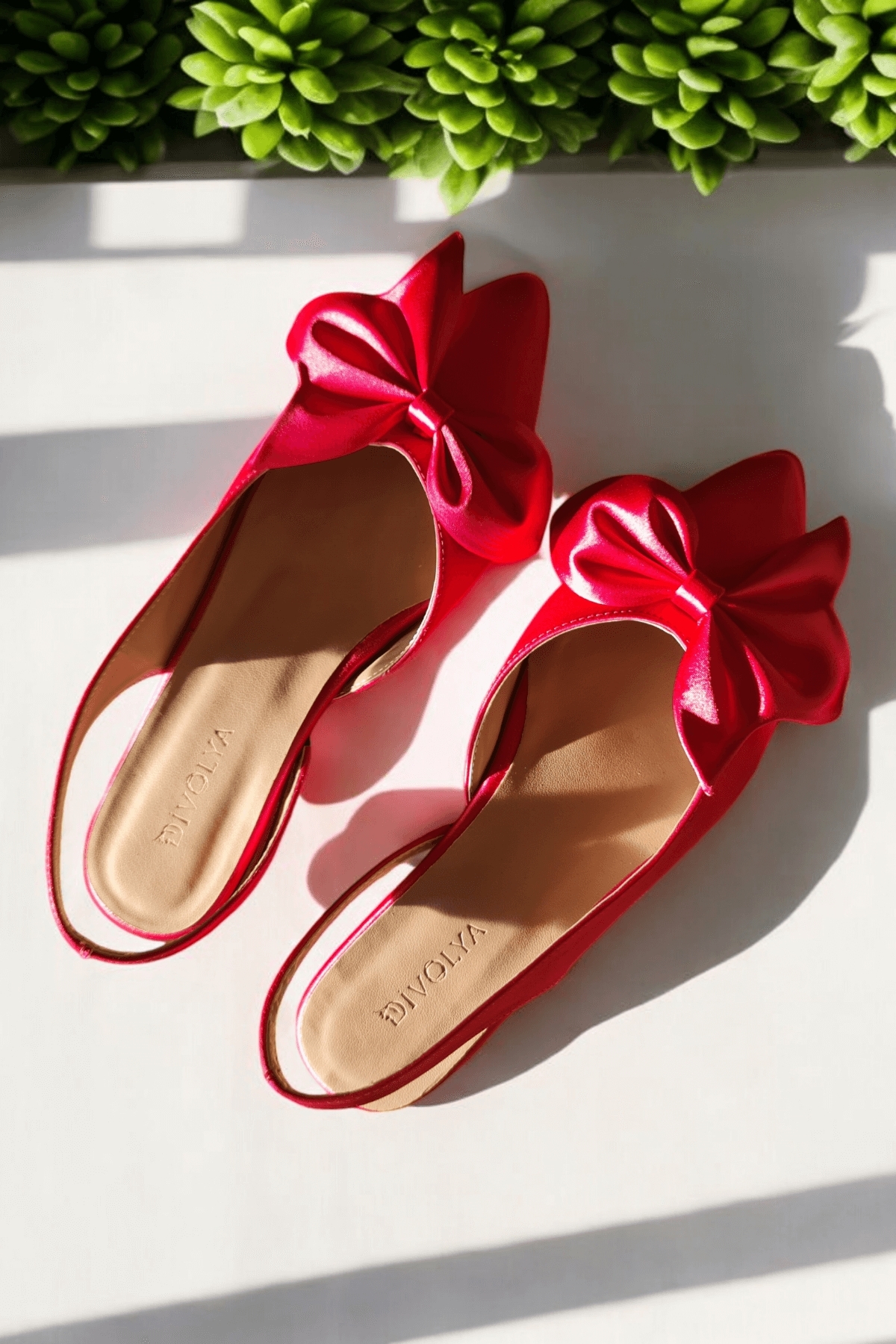 Vina Fuşya Fiyonklu Saten (2 cm Topuklu) Bilekten Bantlı Sivri Burun Günlük Babet - Görsel 3