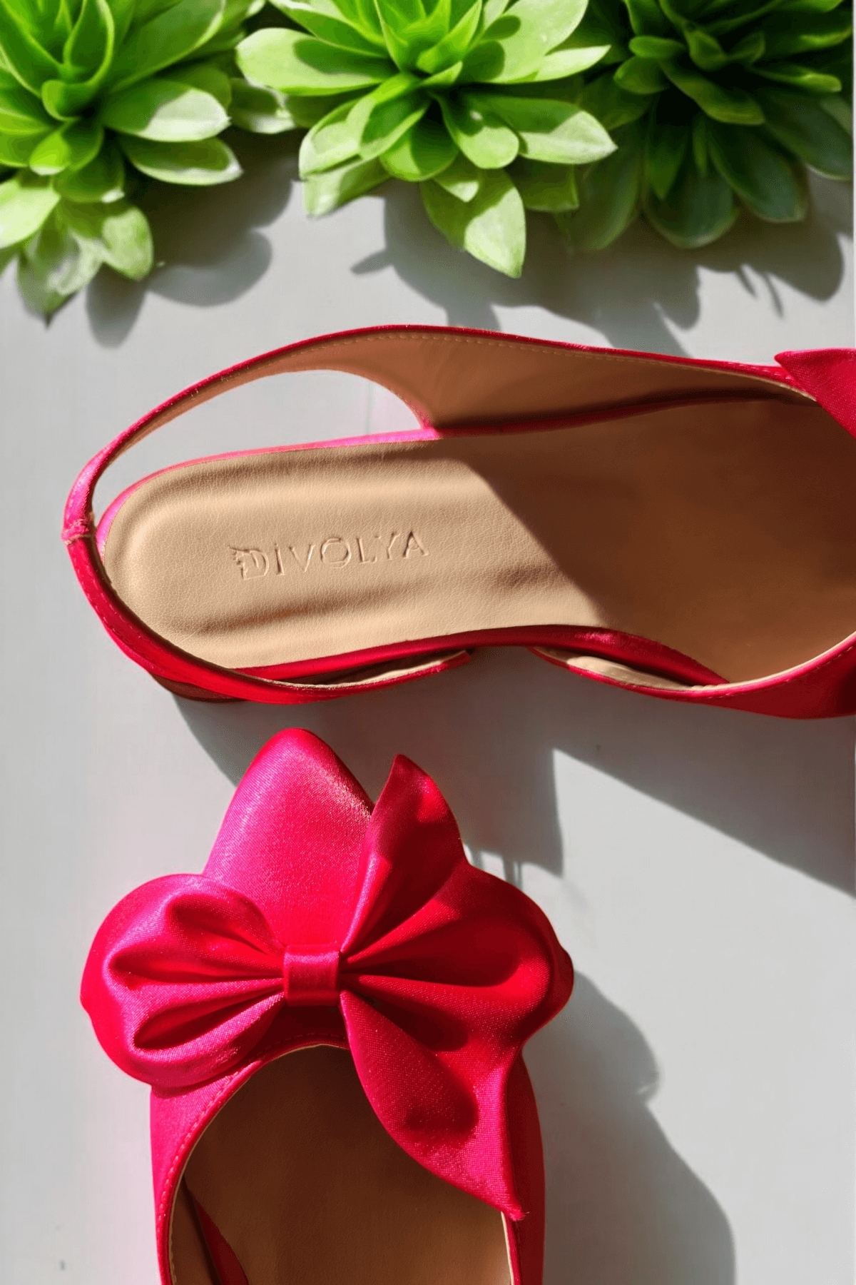 Vina Fuşya Fiyonklu Saten (2 cm Topuklu) Bilekten Bantlı Sivri Burun Günlük Babet - Görsel 5