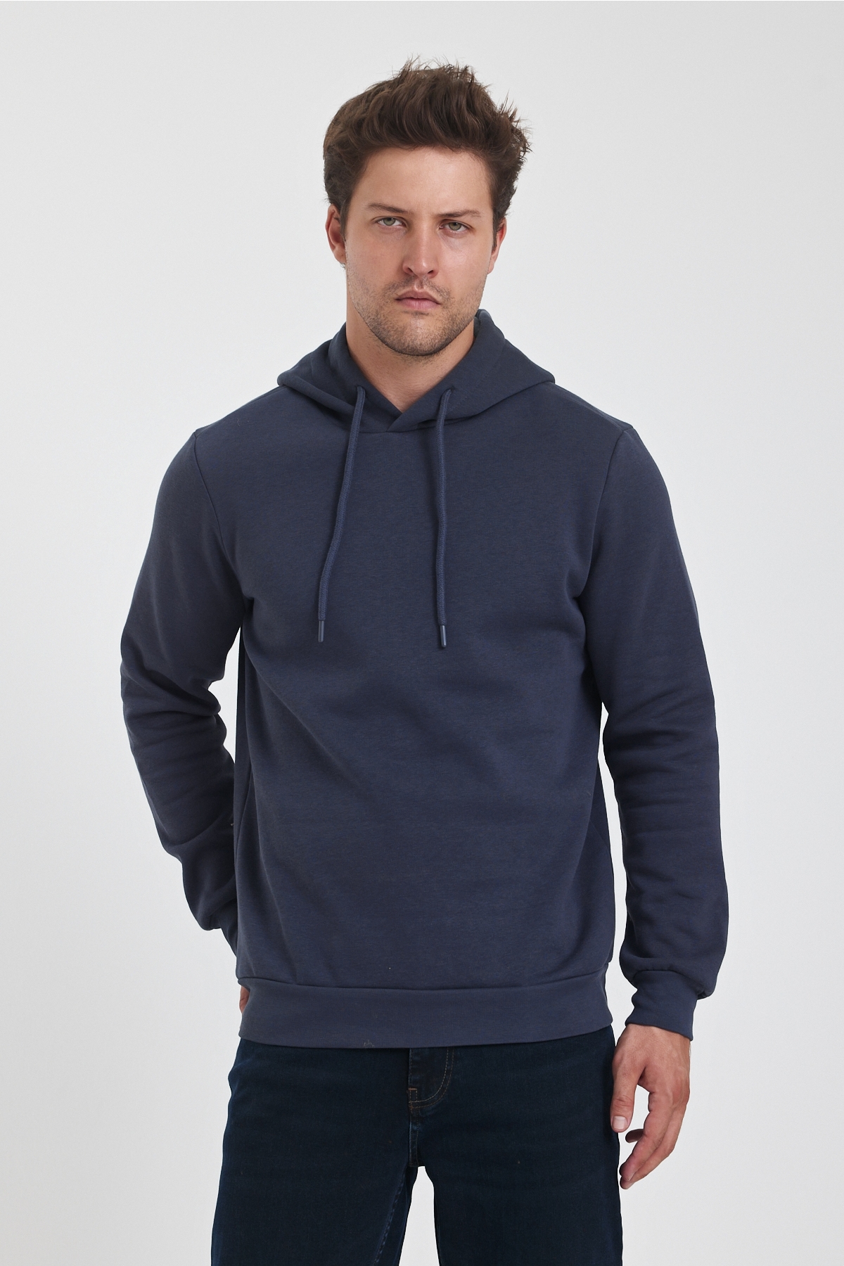 3 İp Şardonlu Kapuşonlu Cepsiz Sweatshirt RD24KE054902