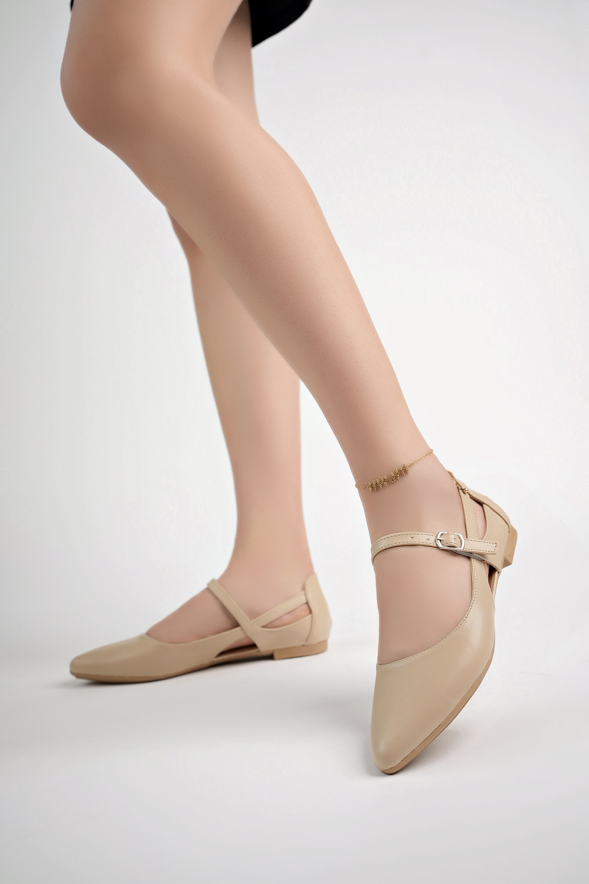 Kadın Yazlık Rahat Baretli Sivri Burun Babet Ayakkabı .2024.052 Bej - Görsel 3