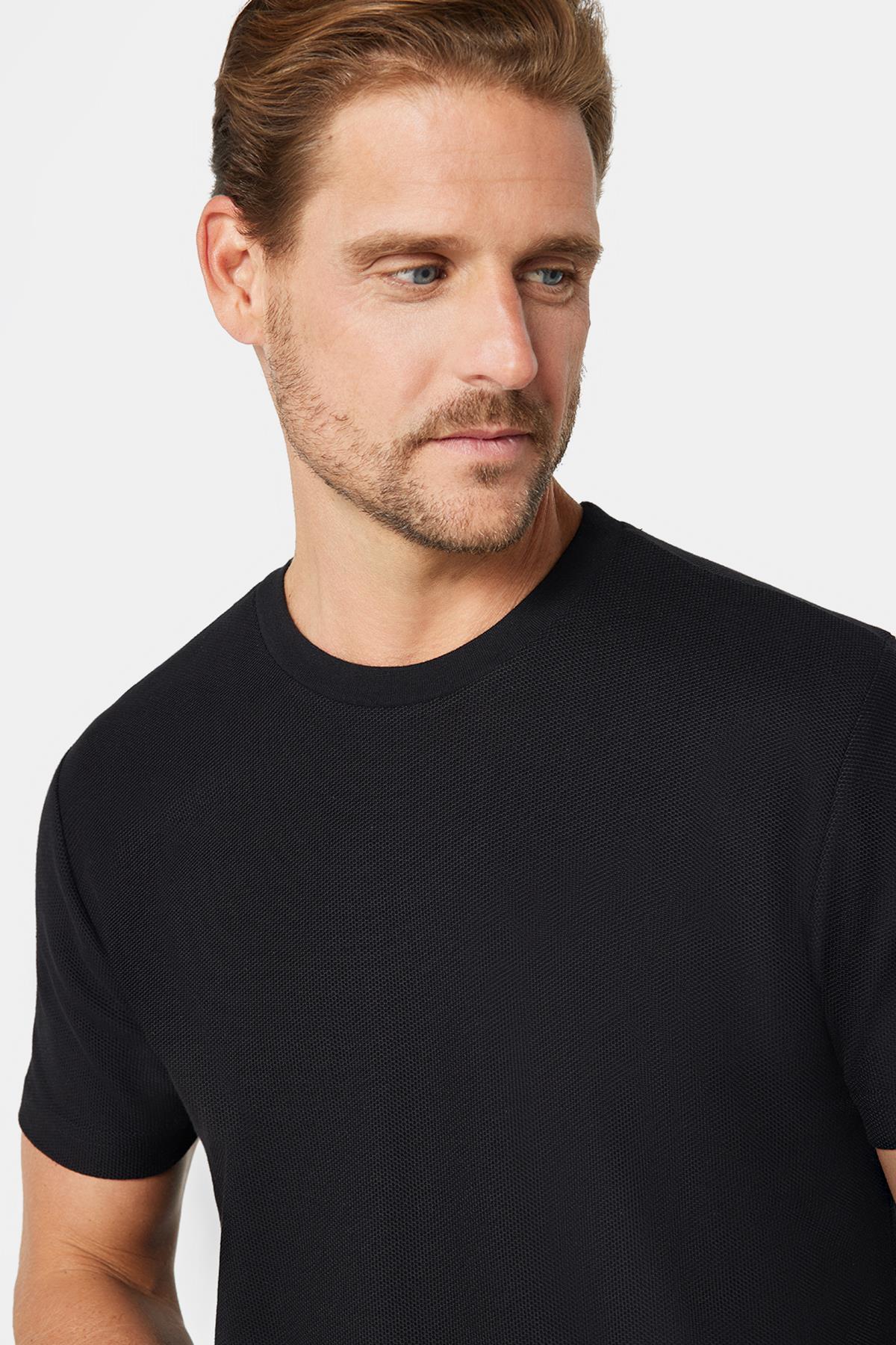 Erkek Slim Fit Dar Kesim %100 Pamuk Yumuşak Dokulu Desenli Siyah
