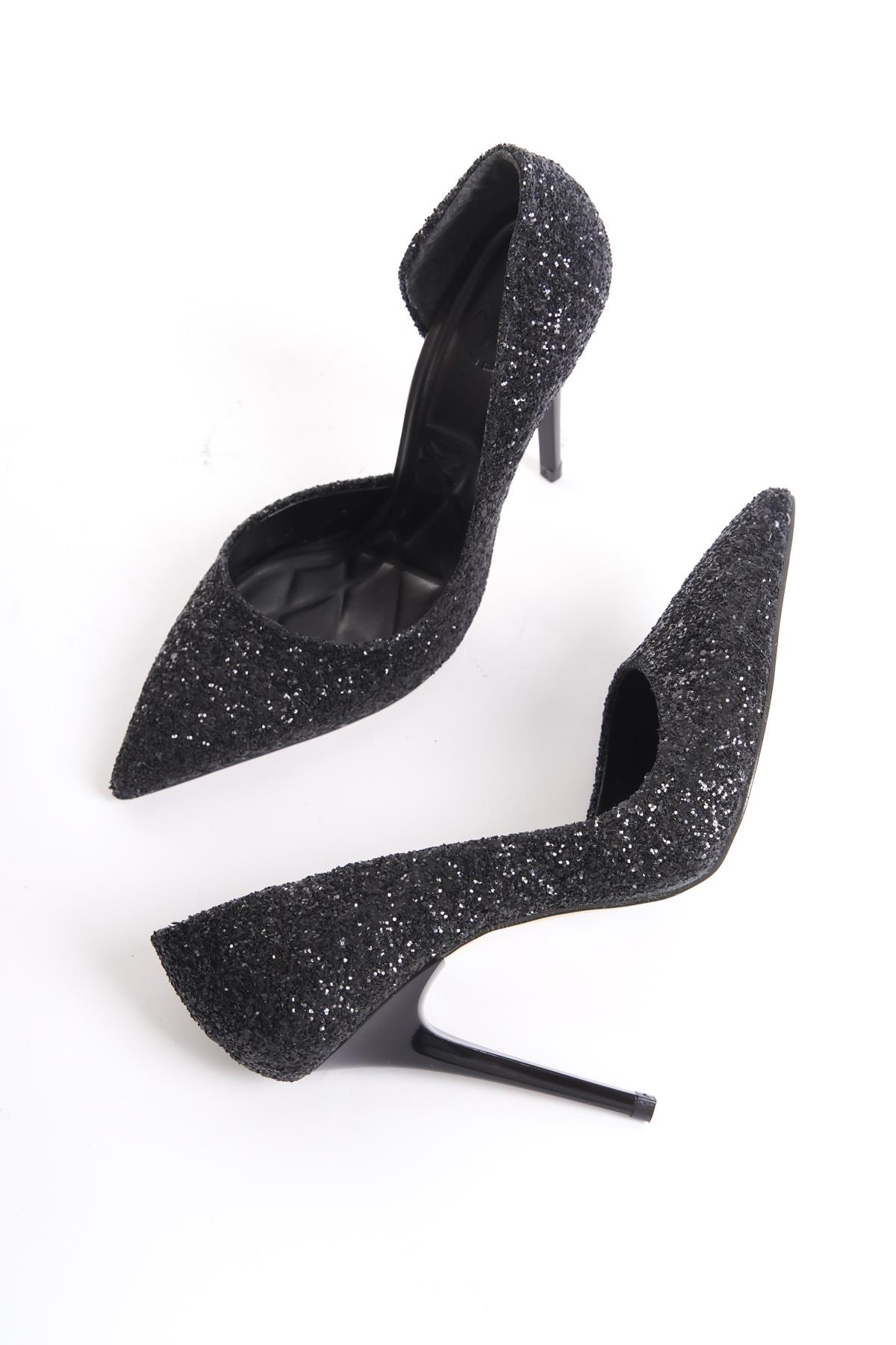 Sesa Siyah Cam Kırığı Stiletto Yüksek İnce Topuklu Abiye Ayakkabı - Görsel 4