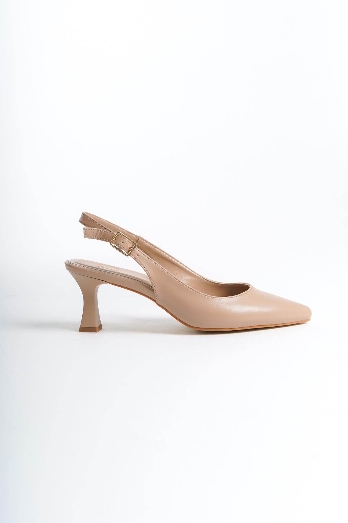 Kas Ten Mat Stiletto Arkası Açık Kadeh Topuklu Ayakkabı - Görsel 5