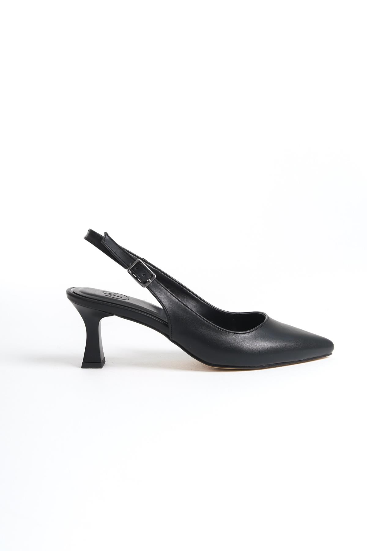 Kas Siyah Mat Stiletto Arkası Açık Kadeh Topuklu Ayakkabı - Görsel 5