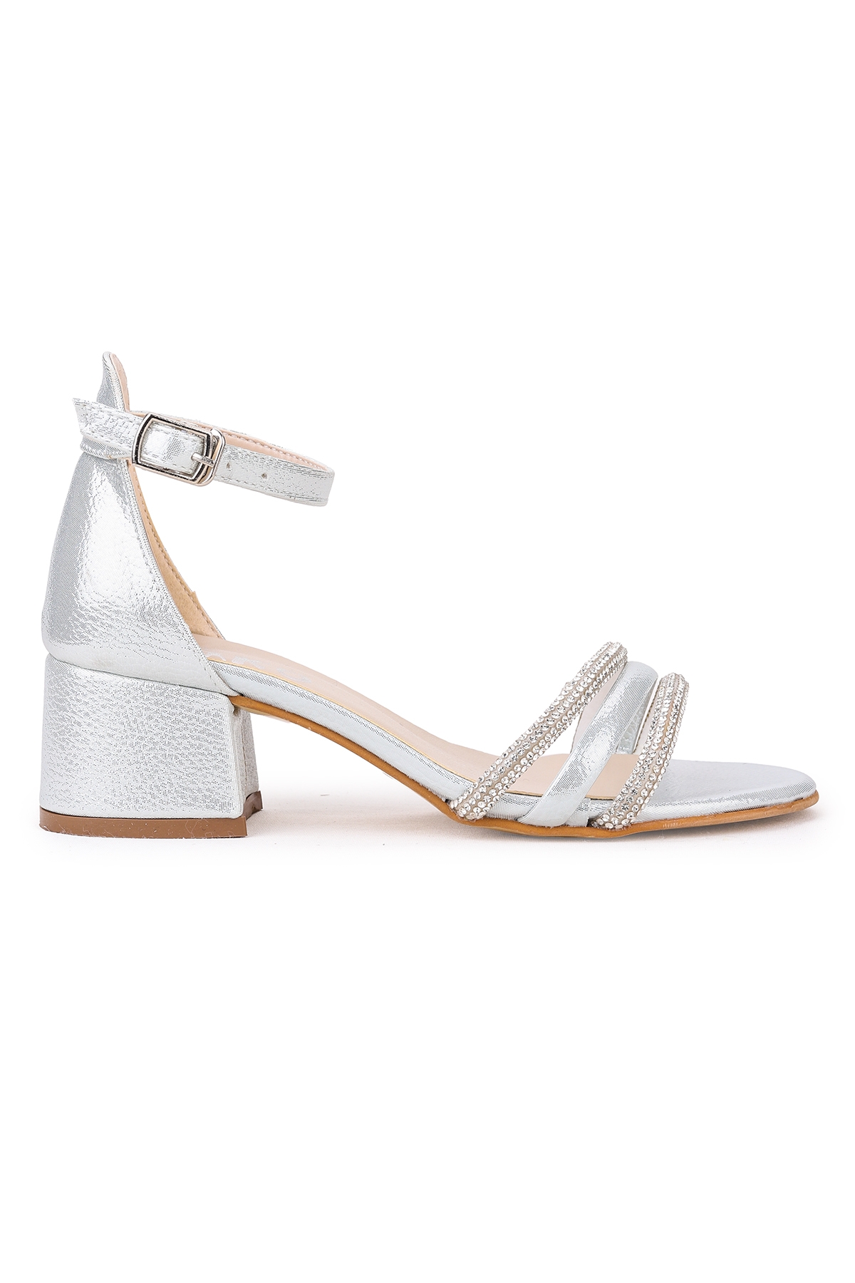 766 Vakko Günlük Kız Çocuk 3 Cm Topuklu Sandalet Ayakkabı Gümüş - Görsel 4