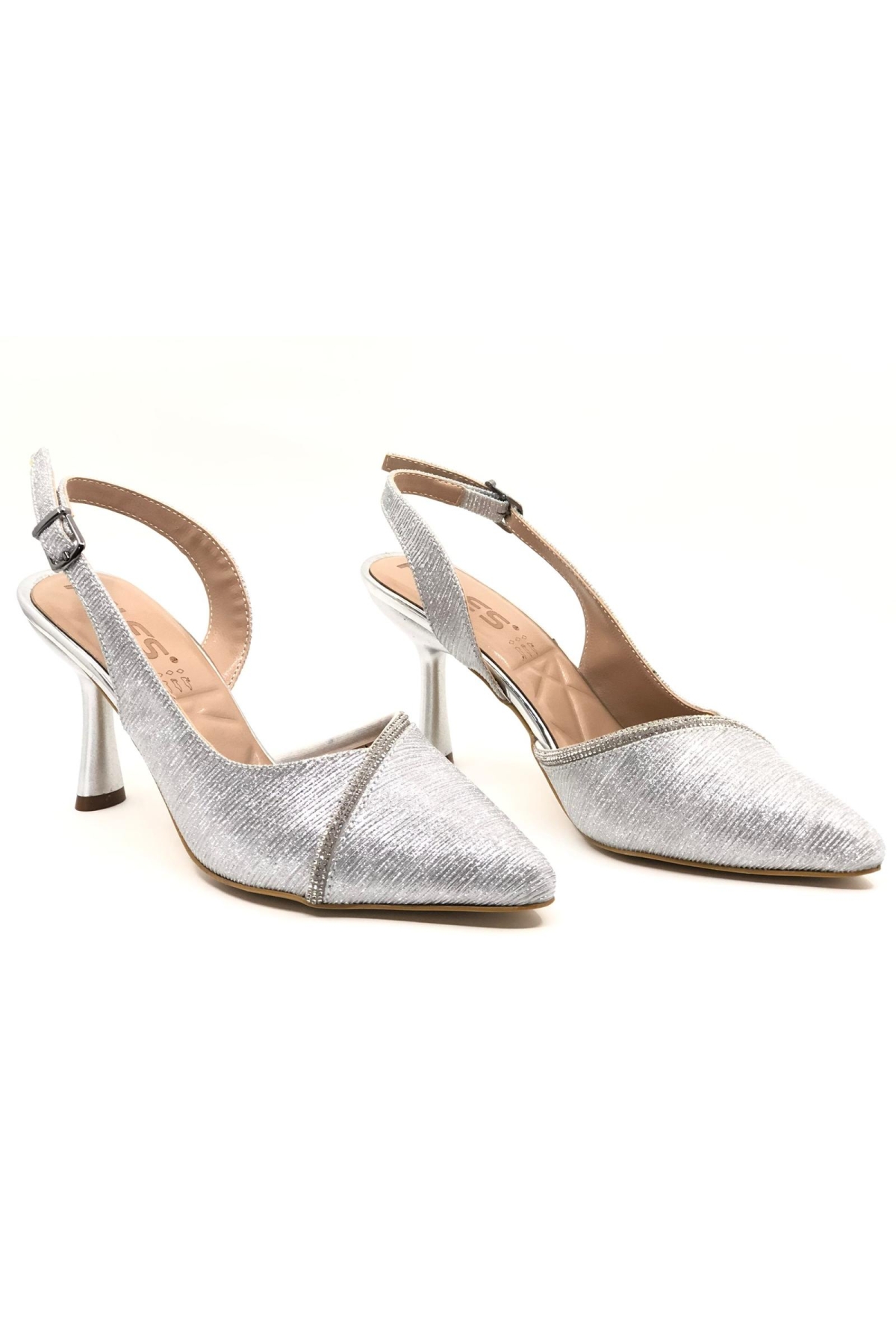 Saten Şerit Taşlı Arkası Açık Stiletto Kadın Topuklu Ayakkabı - Görsel 3