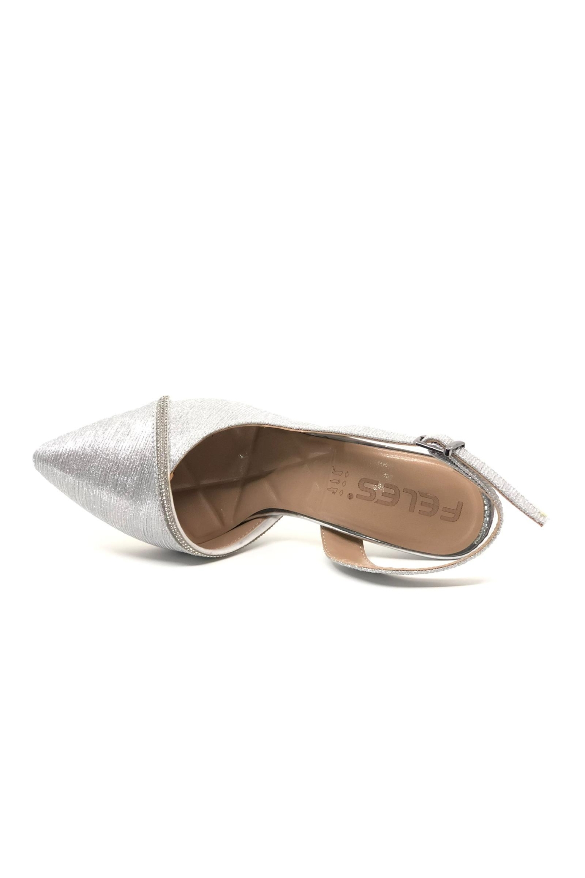 Saten Şerit Taşlı Arkası Açık Stiletto Kadın Topuklu Ayakkabı - Görsel 6