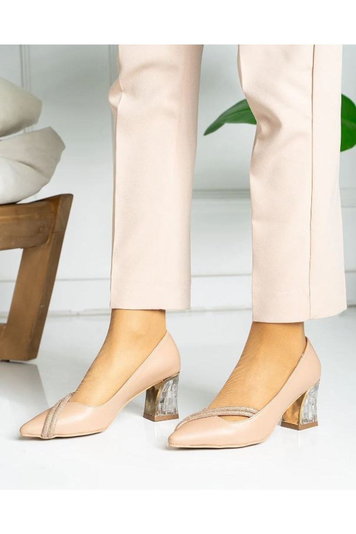 Çift Şerit Stiletto Kadın Topuklu Ayakkabı - Görsel 3