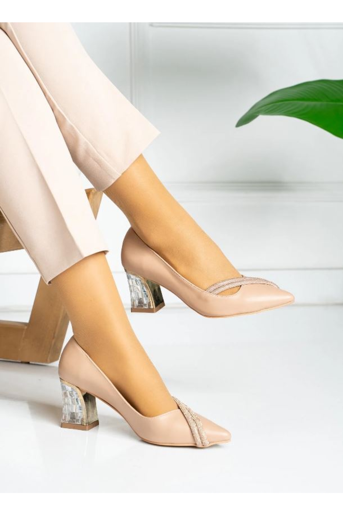 Çift Şerit Stiletto Kadın Topuklu Ayakkabı - Görsel 4