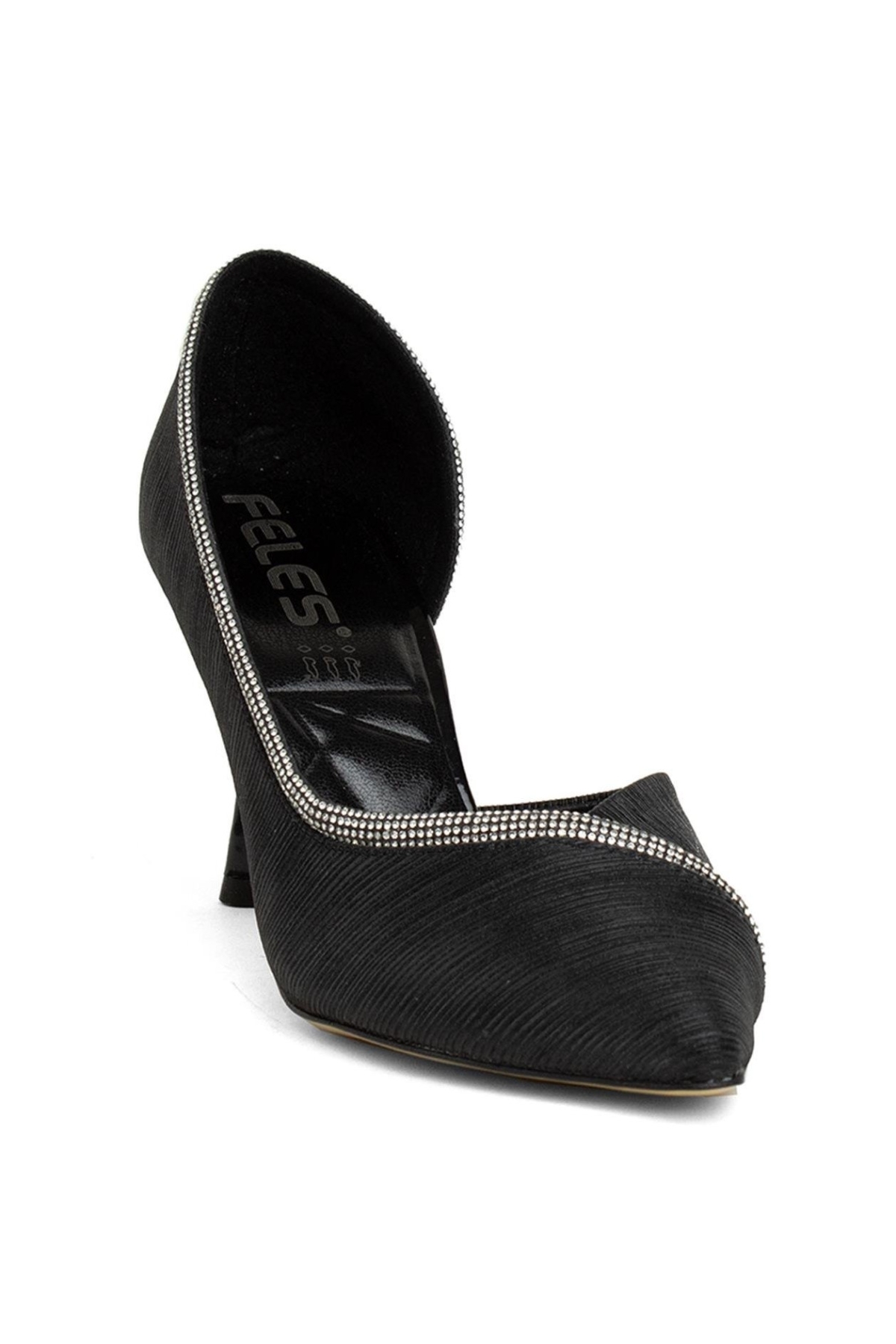 Kadeh Topuk Saten Şerit Taşlı Stiletto Kadın Topuklu Ayakkabı - Görsel 3